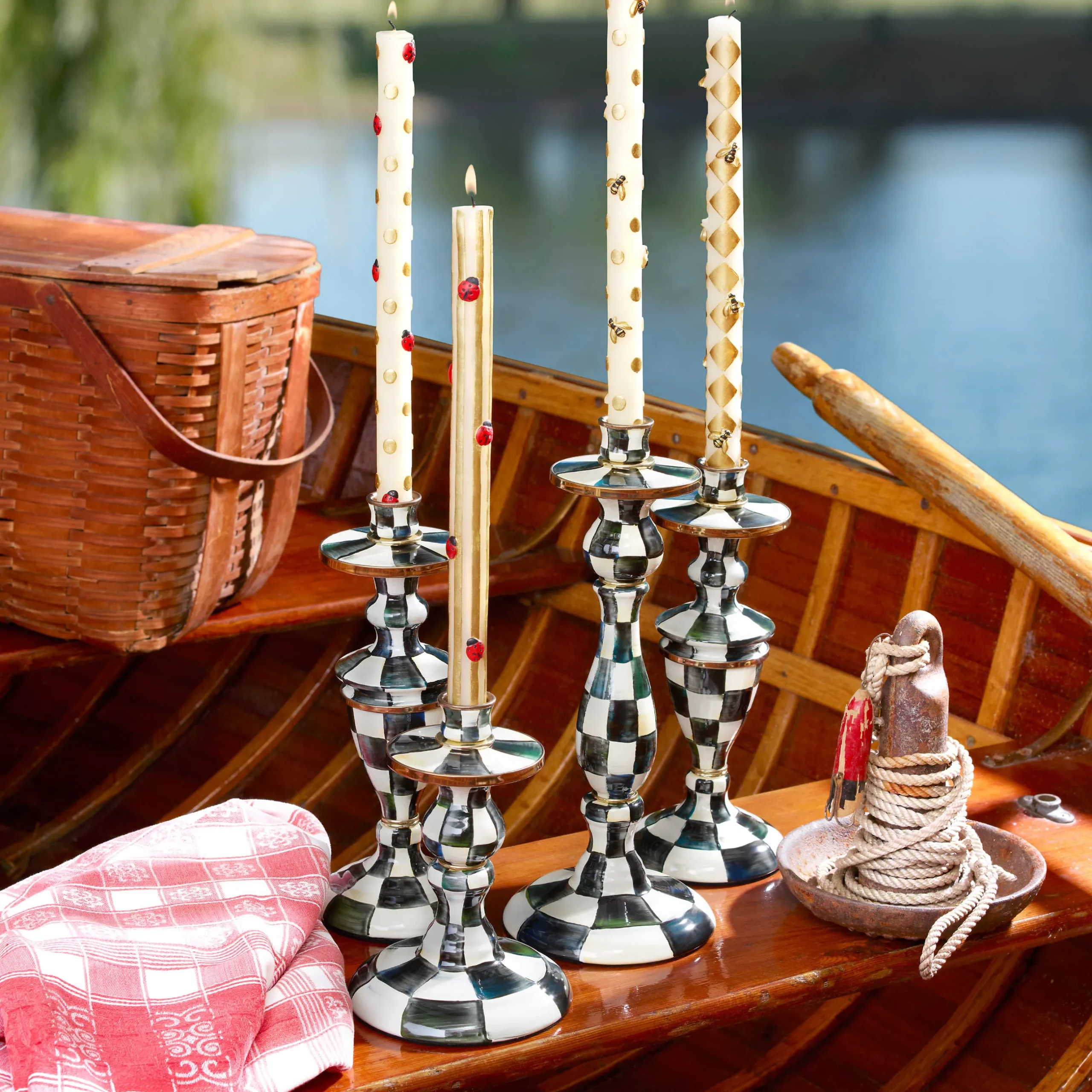 Candles & Fragrances|Table Accessories|MacKenzie-Childs Courtly Check Medium Enamel Candlestick