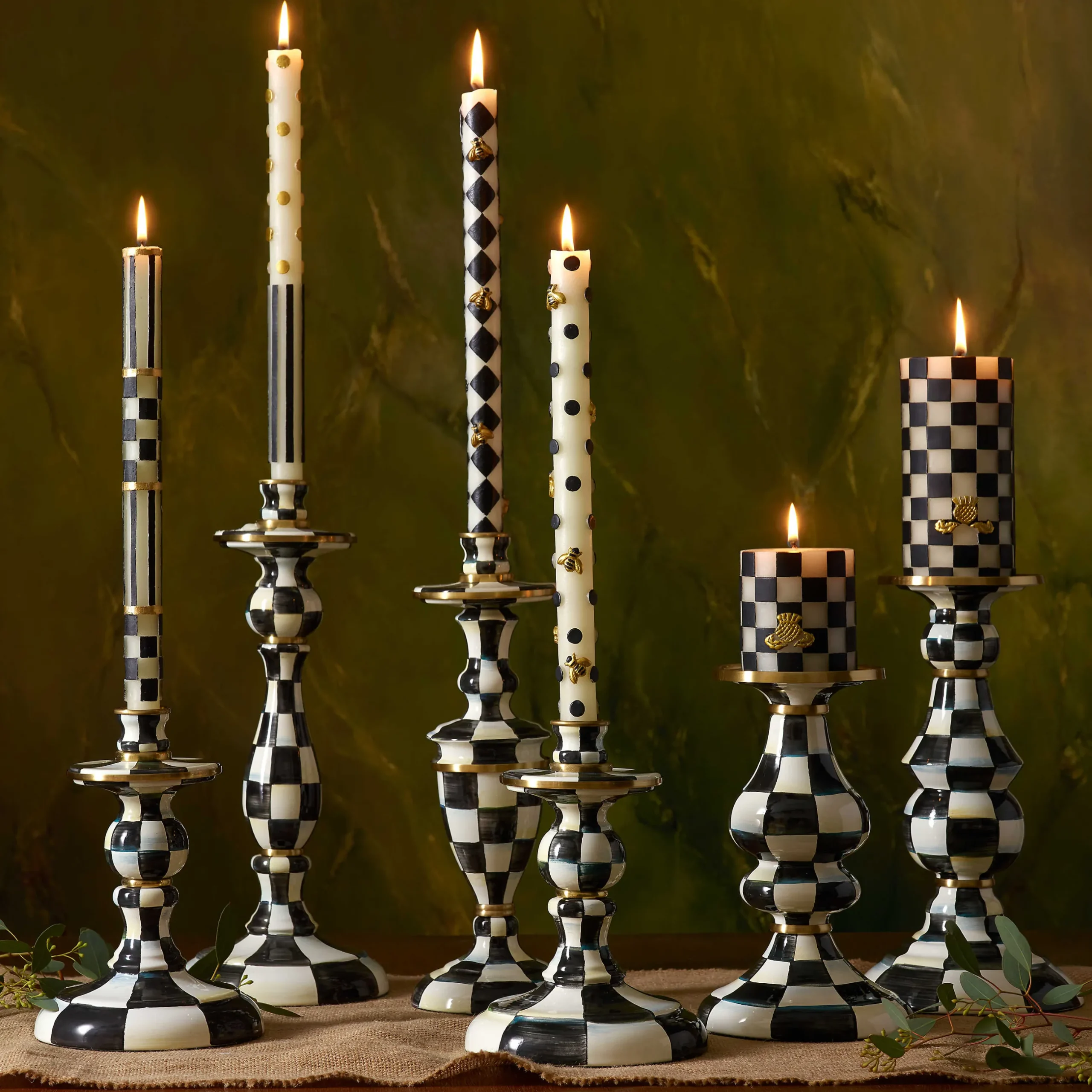 Candles & Fragrances|Table Accessories|MacKenzie-Childs Courtly Check Medium Enamel Candlestick