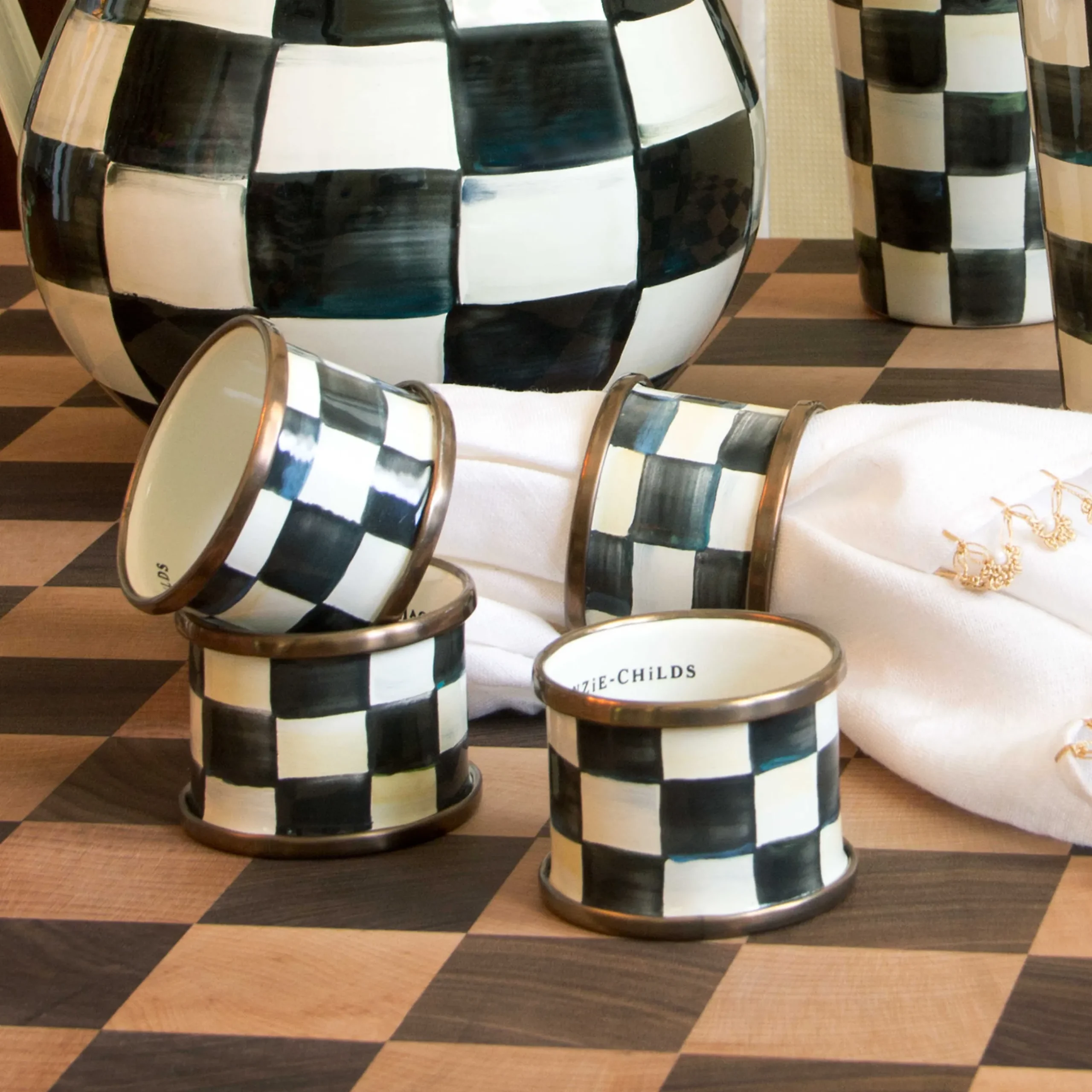 Table Accessories|Kitchen & Table Linens|MacKenzie-Childs Courtly Check Napkin Rings, Set of 4