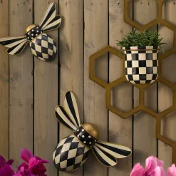 Spring|Outdoor|MacKenzie-Childs Courtly Check Outdoor Bee Wall Decor, Set of 2