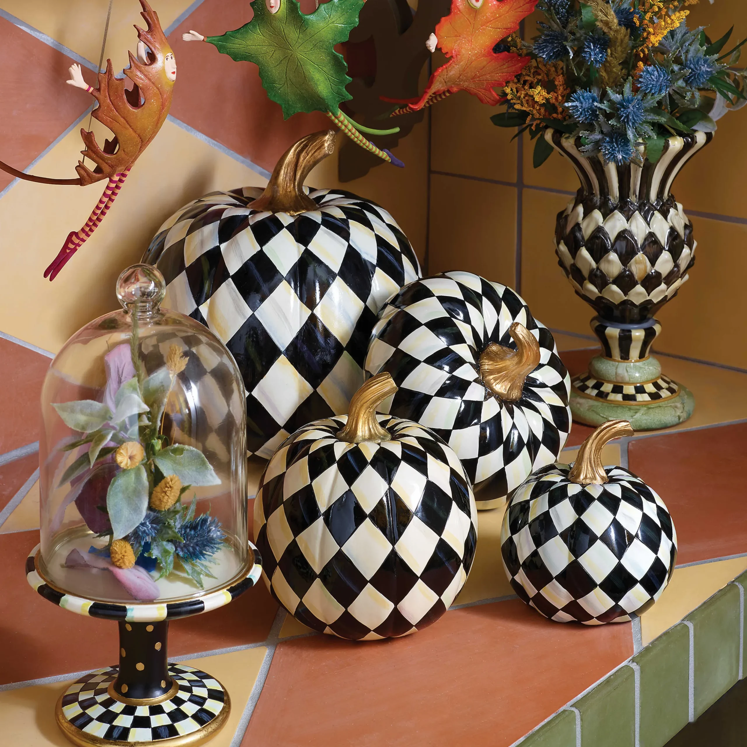 Room Accents|MacKenzie-Childs Courtly Check Pedestal with Cloche