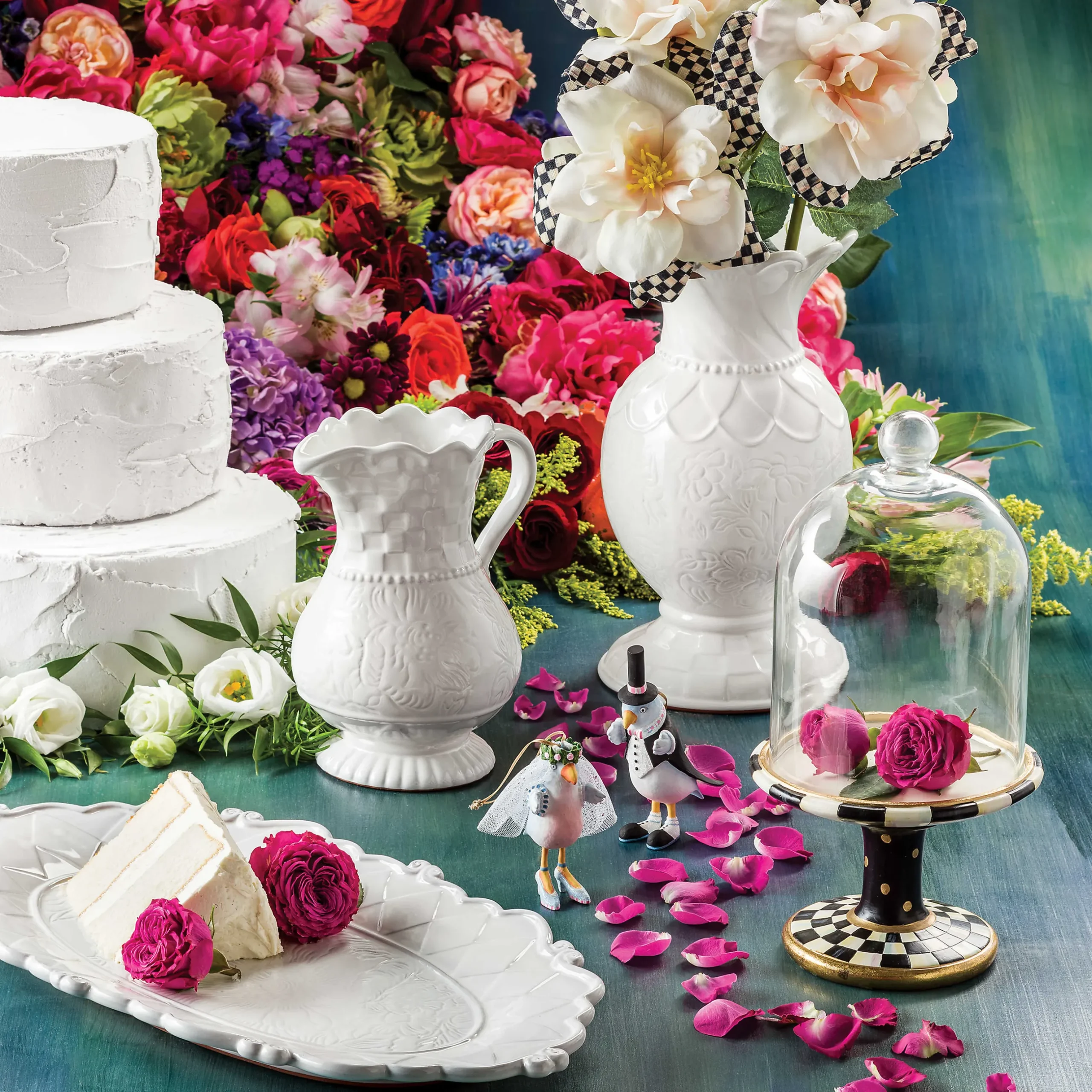 Room Accents|MacKenzie-Childs Courtly Check Pedestal with Cloche