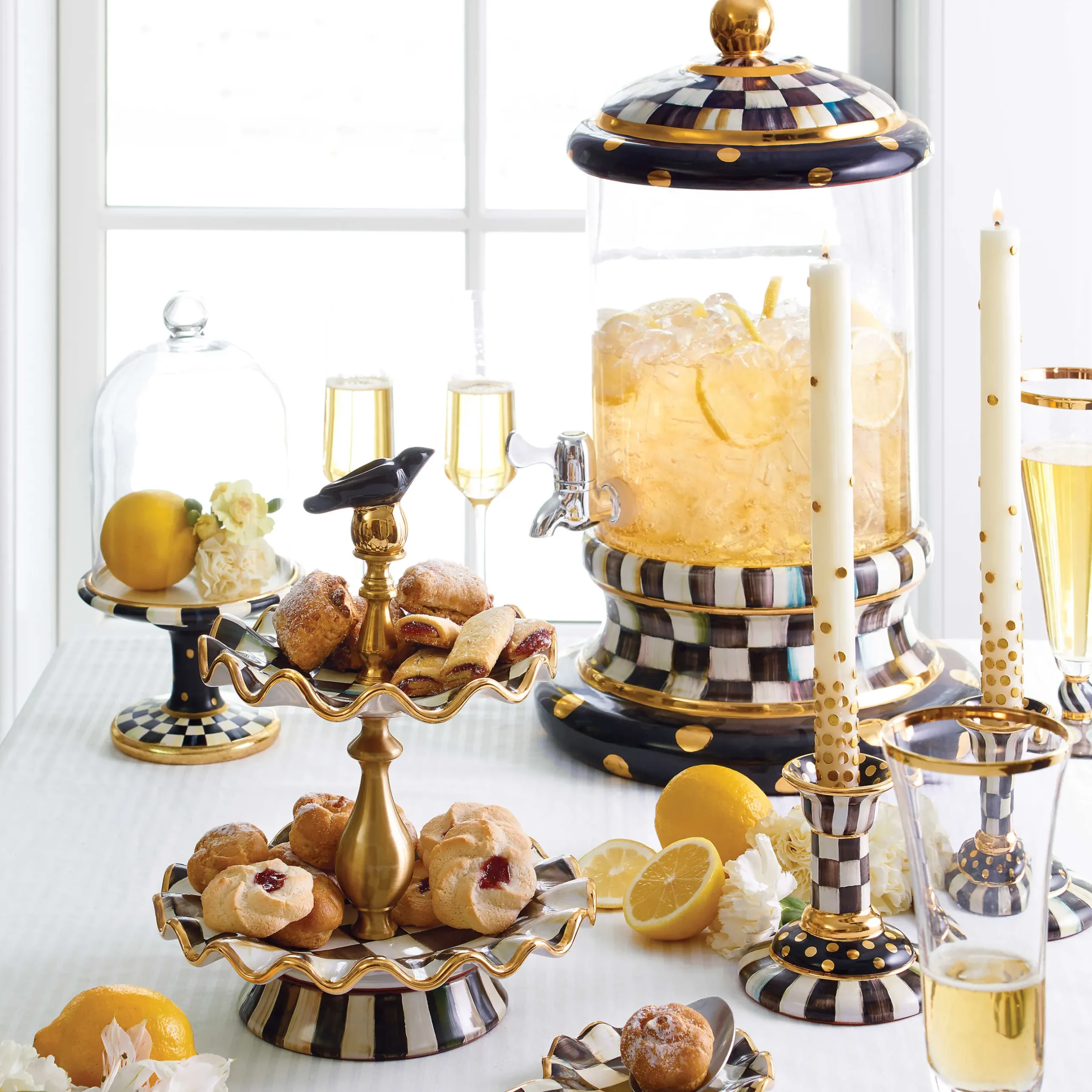 Room Accents|MacKenzie-Childs Courtly Check Pedestal with Cloche
