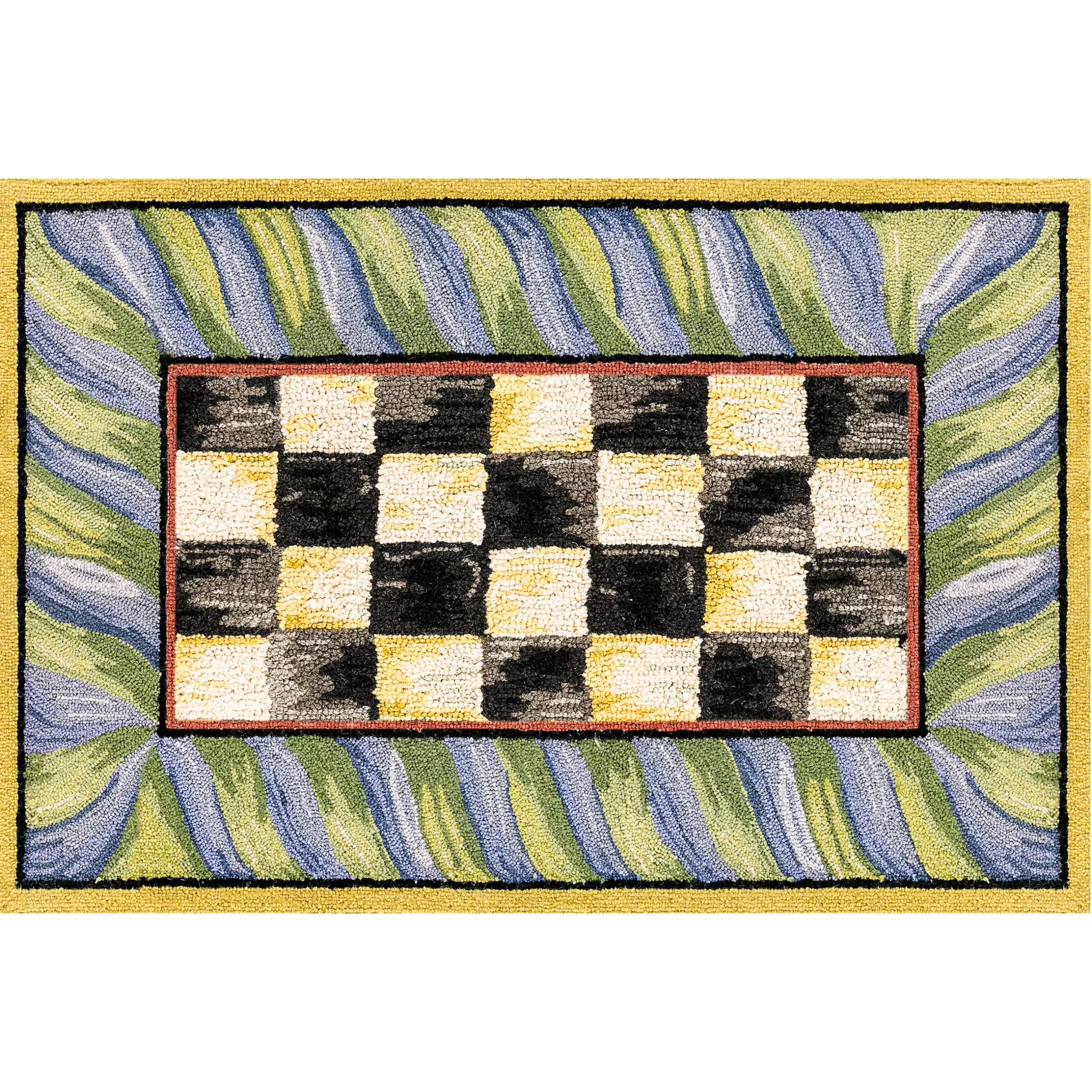 Rugs|MacKenzie-Childs Courtly Check Purple Green 2' x 3' Washable Rug