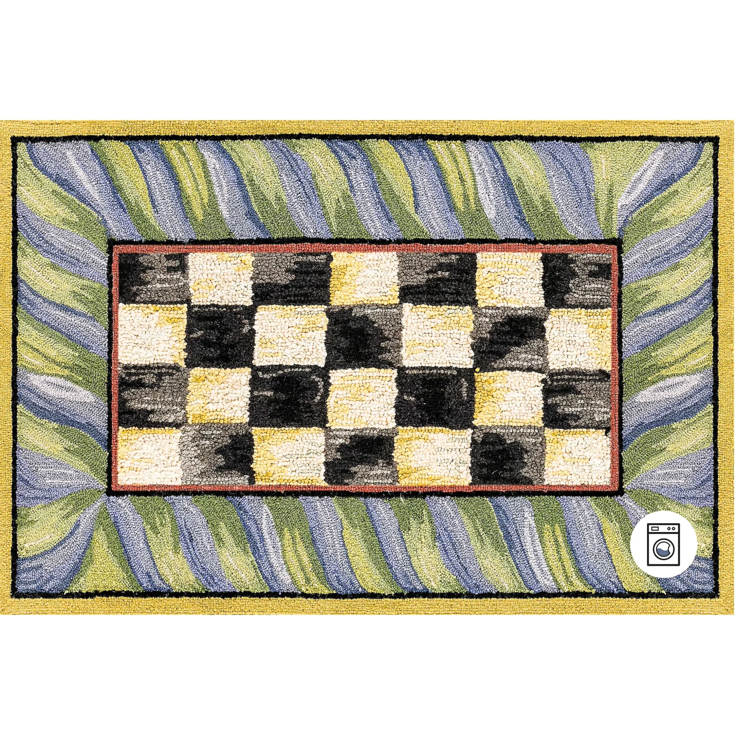 Rugs|MacKenzie-Childs Courtly Check Purple Green 2' x 3' Washable Rug