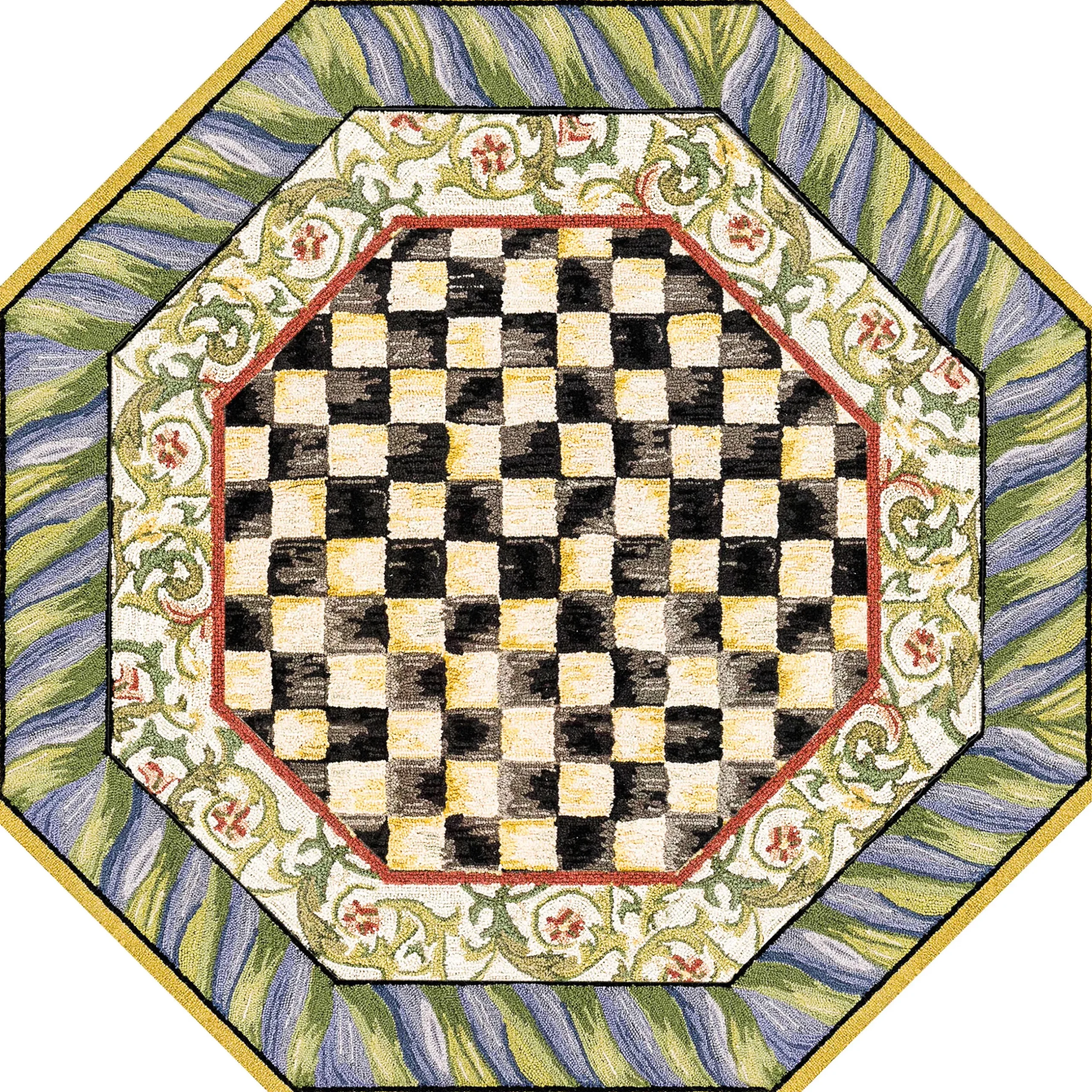 Rugs|MacKenzie-Childs Courtly Check Purple Green 6' Octagon Washable Rug