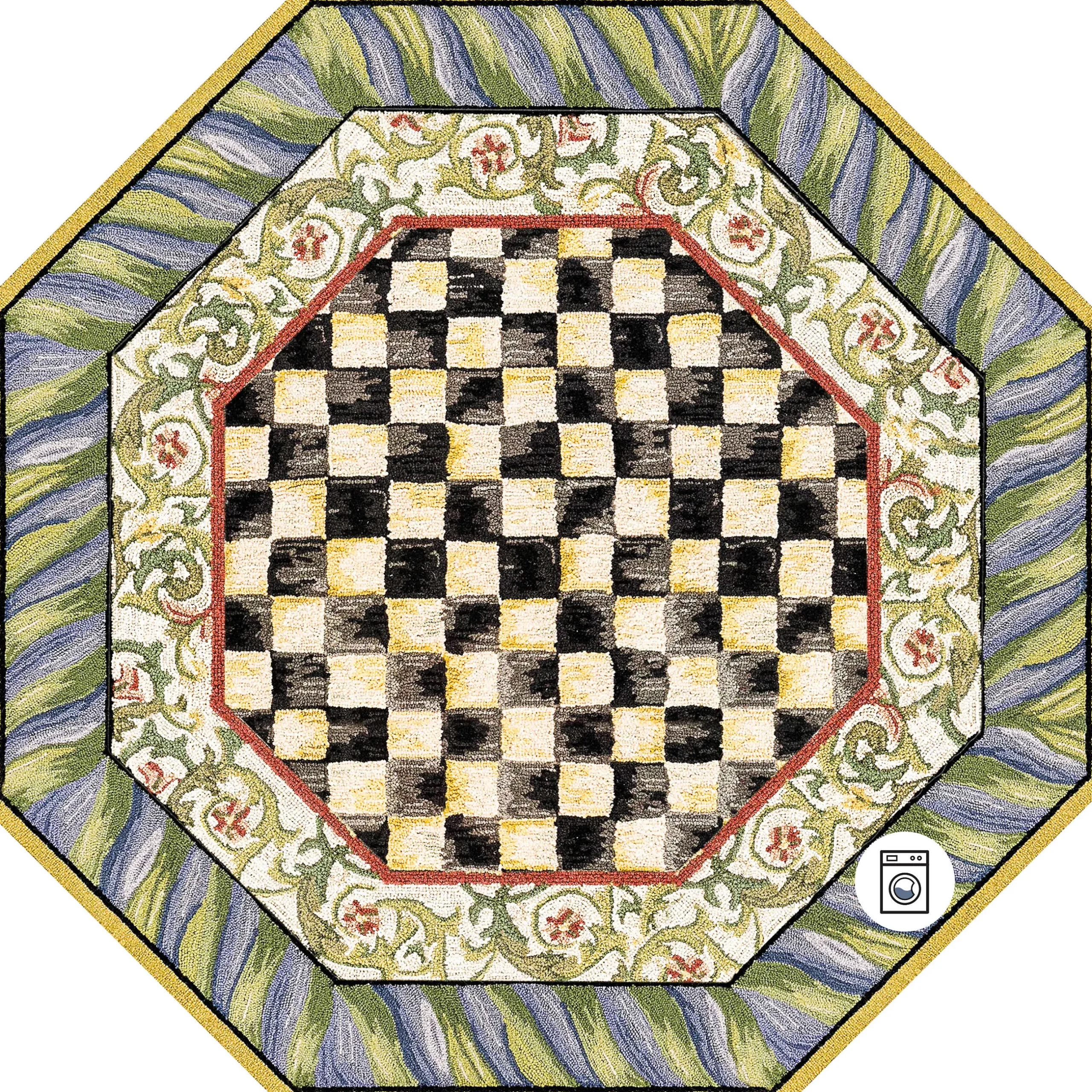 Rugs|MacKenzie-Childs Courtly Check Purple Green 6' Octagon Washable Rug