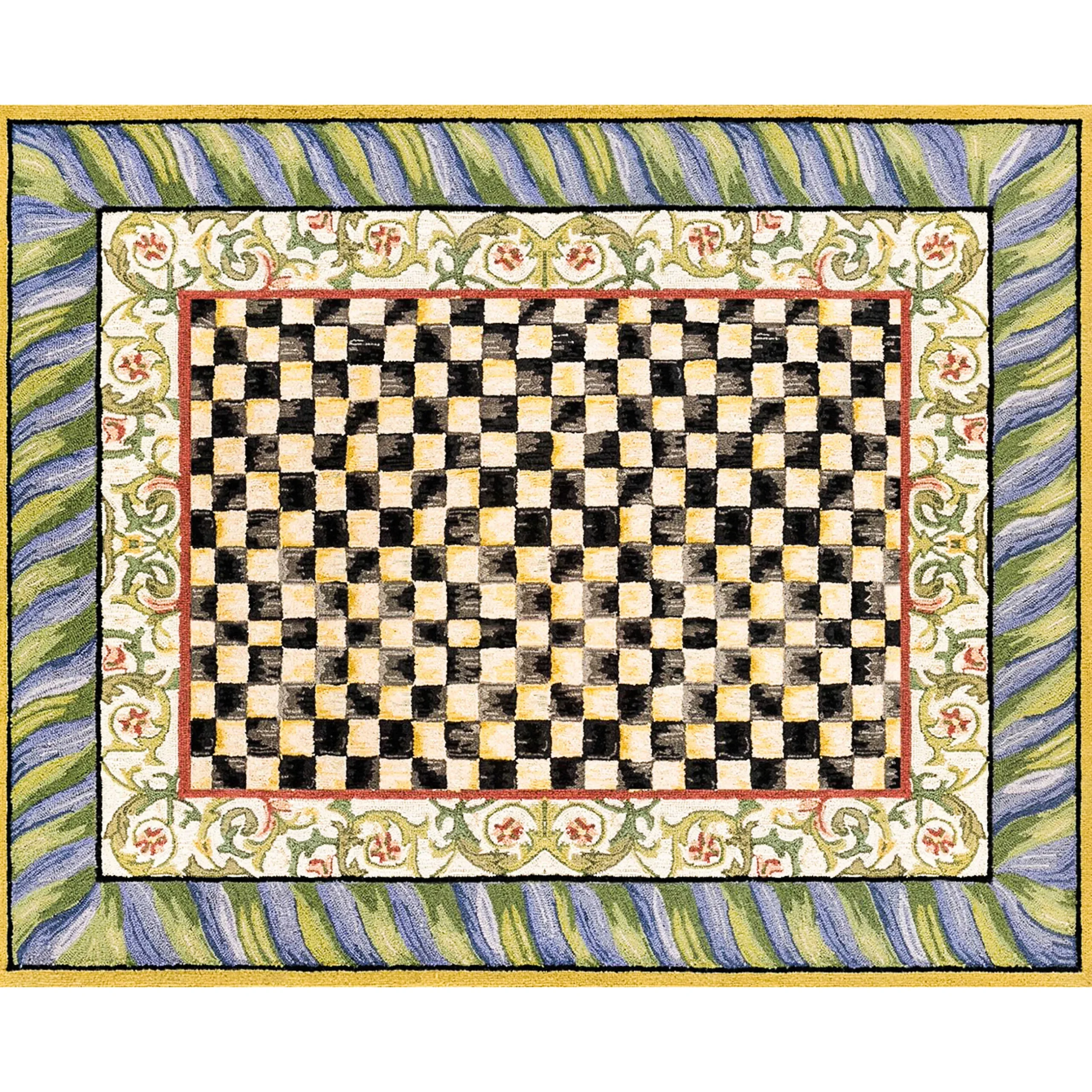 Rugs|MacKenzie-Childs Courtly Check Purple Green 8' x 10' Washable Rug