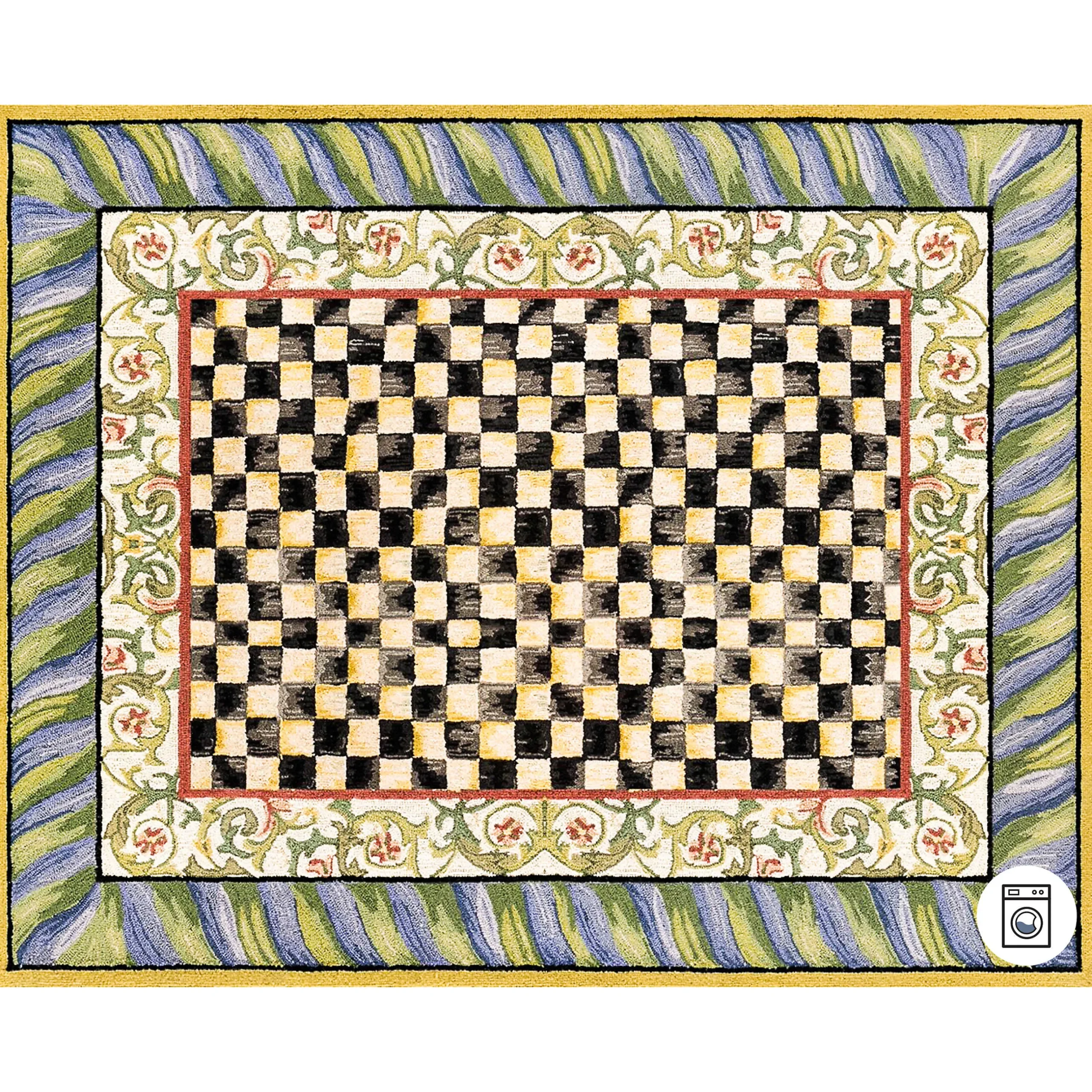 Rugs|MacKenzie-Childs Courtly Check Purple Green 8' x 10' Washable Rug