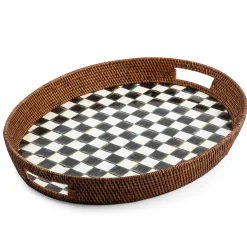 Bar Entertaining|Serveware|MacKenzie-Childs Courtly Check Rattan  Enamel Party Serving Tray