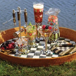 Bar Entertaining|Serveware|MacKenzie-Childs Courtly Check Rattan  Enamel Party Serving Tray