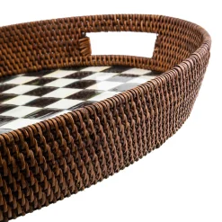 Bar Entertaining|Serveware|MacKenzie-Childs Courtly Check Rattan  Enamel Party Serving Tray