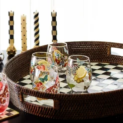 Bar Entertaining|Serveware|MacKenzie-Childs Courtly Check Rattan  Enamel Party Serving Tray