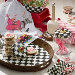 Bar Entertaining|Serveware|MacKenzie-Childs Courtly Check Rattan  Enamel Party Serving Tray