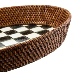 Fall Entertaining|Bar Entertaining|MacKenzie-Childs Courtly Check Rattan  Enamel Large Serving Tray