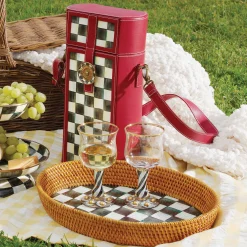 Fall Entertaining|Bar Entertaining|MacKenzie-Childs Courtly Check Rattan  Enamel Large Serving Tray