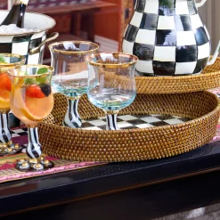 Fall Entertaining|Bar Entertaining|MacKenzie-Childs Courtly Check Rattan  Enamel Large Serving Tray