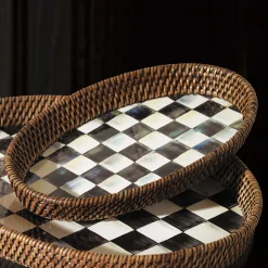 The Coffee Shop|Bar Entertaining|MacKenzie-Childs Courtly Check Rattan  Enamel Small Serving Tray