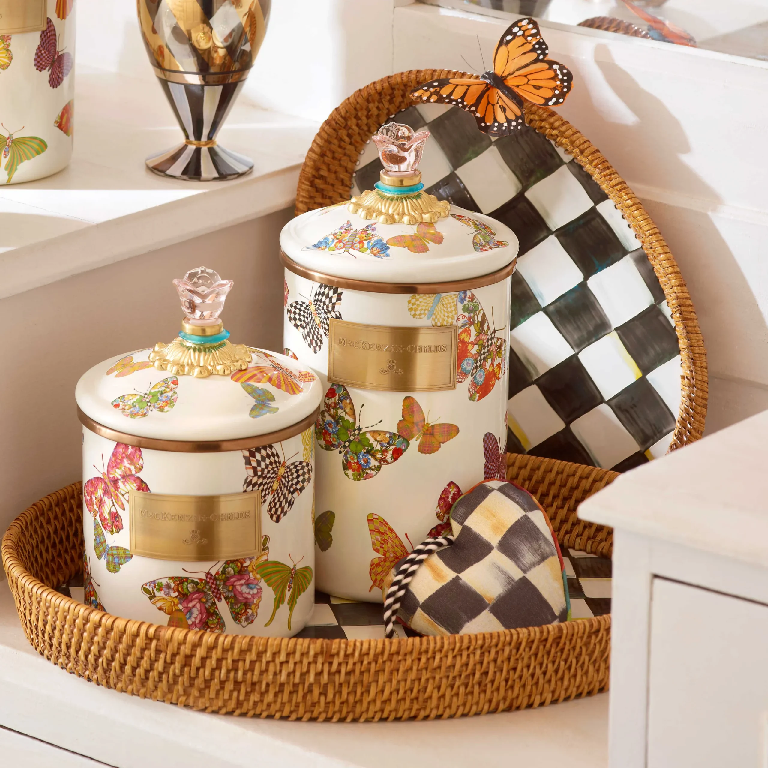 The Coffee Shop|Bar Entertaining|MacKenzie-Childs Courtly Check Rattan Enamel Small Serving Tray