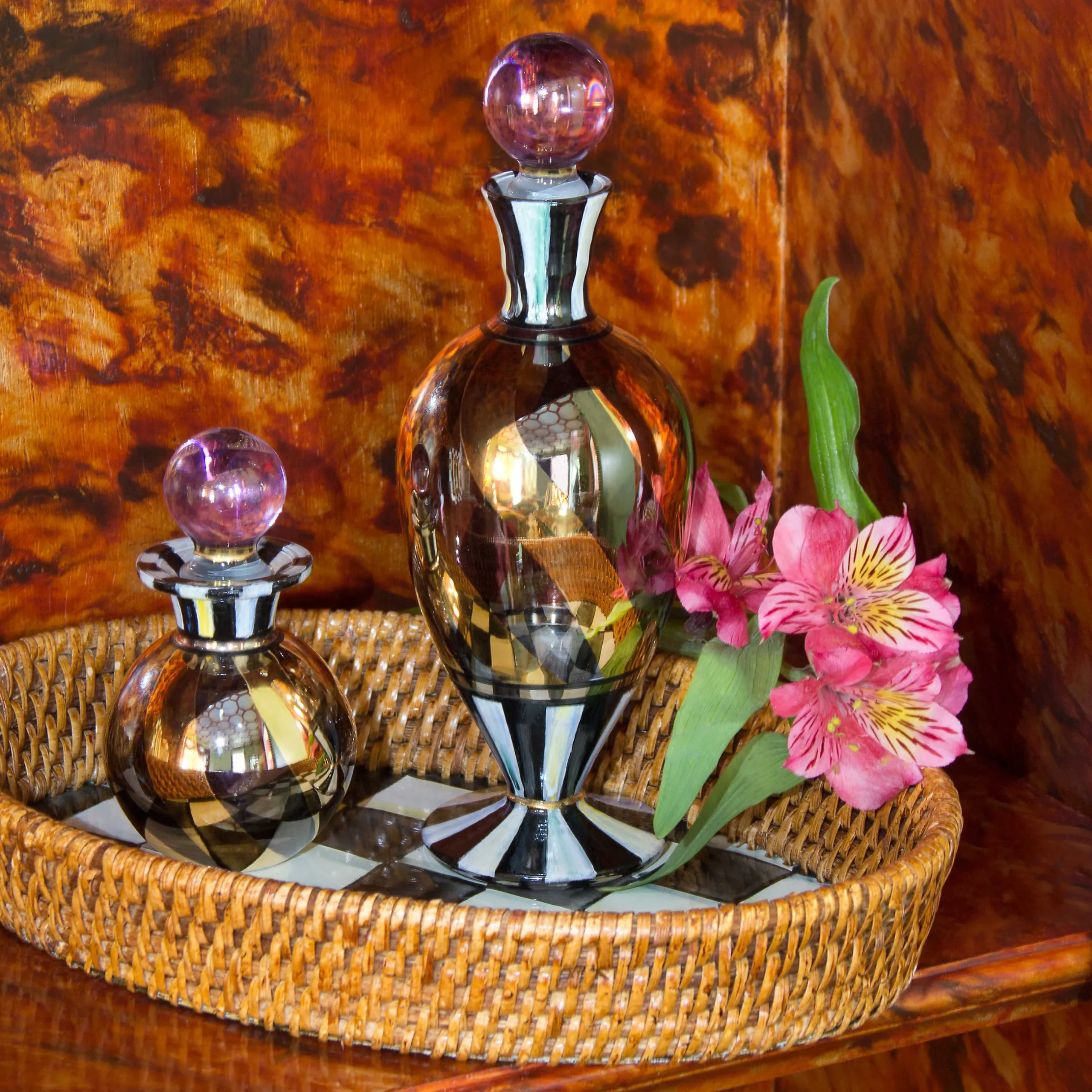The Coffee Shop|Bar Entertaining|MacKenzie-Childs Courtly Check Rattan Enamel Small Serving Tray