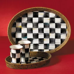 The Coffee Shop|Bar Entertaining|MacKenzie-Childs Courtly Check Rattan Enamel Small Serving Tray