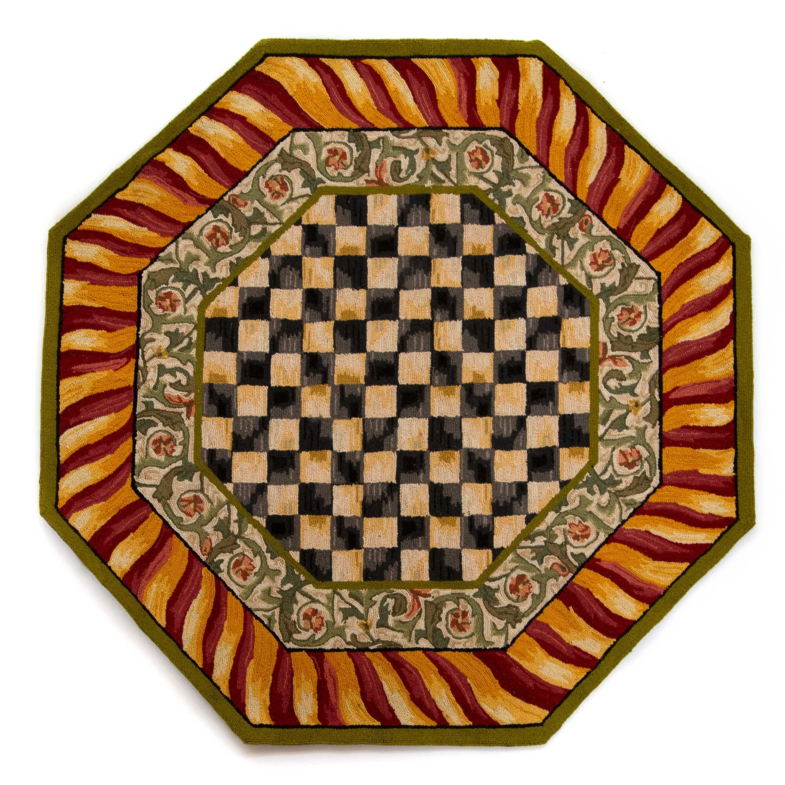 Rugs|MacKenzie-Childs Courtly Check Red Gold 6' Octagon Rug