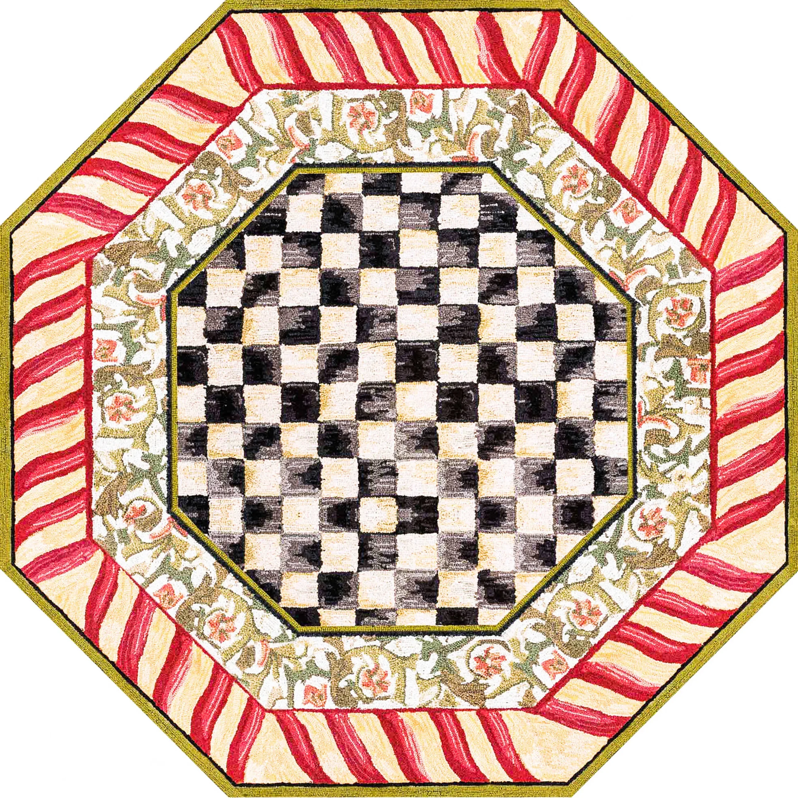 Rugs|MacKenzie-Childs Courtly Check Red Gold 6' Octagon Washable Rug
