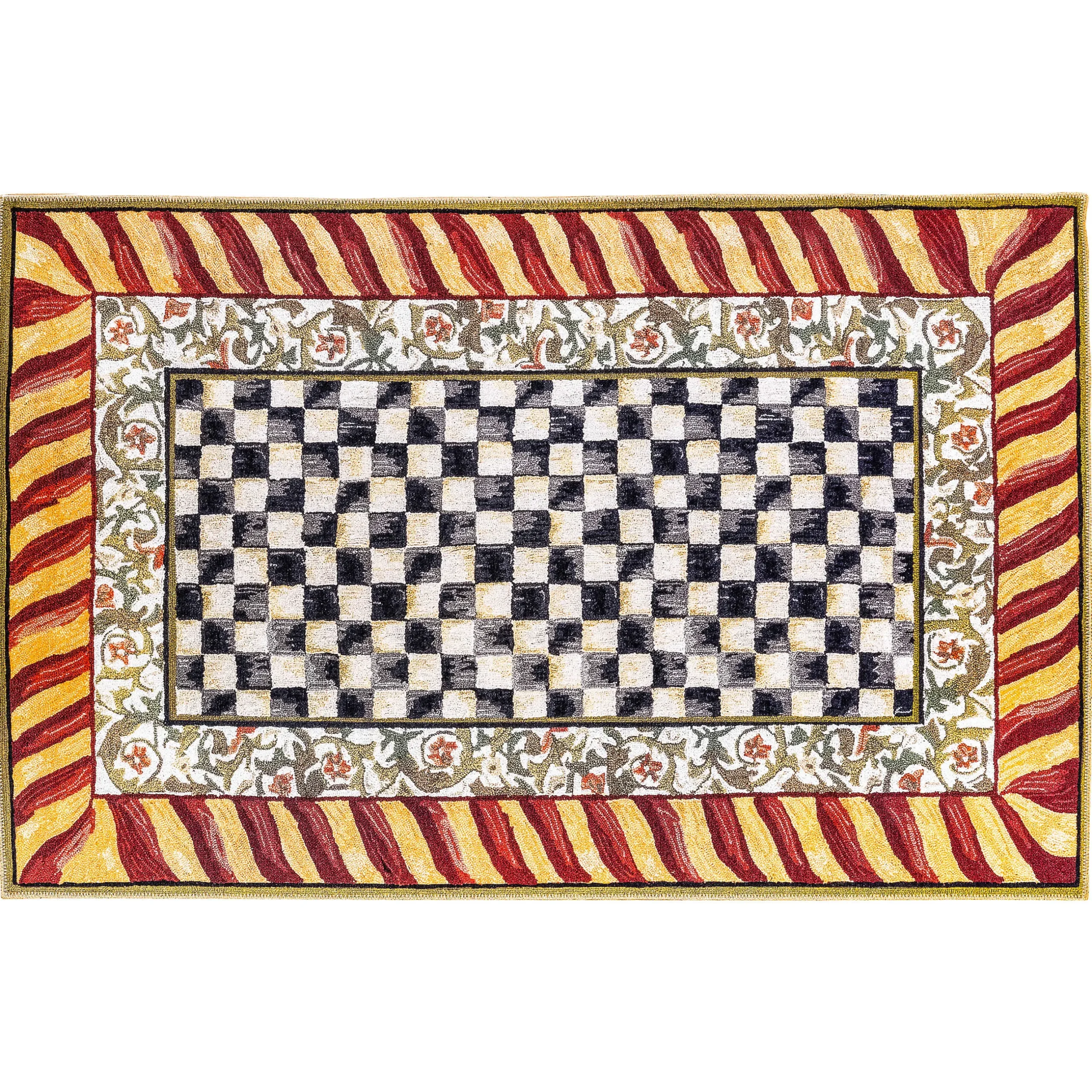 Rugs|MacKenzie-Childs Courtly Check Red Gold 5' x 7'6 Washable Rug
