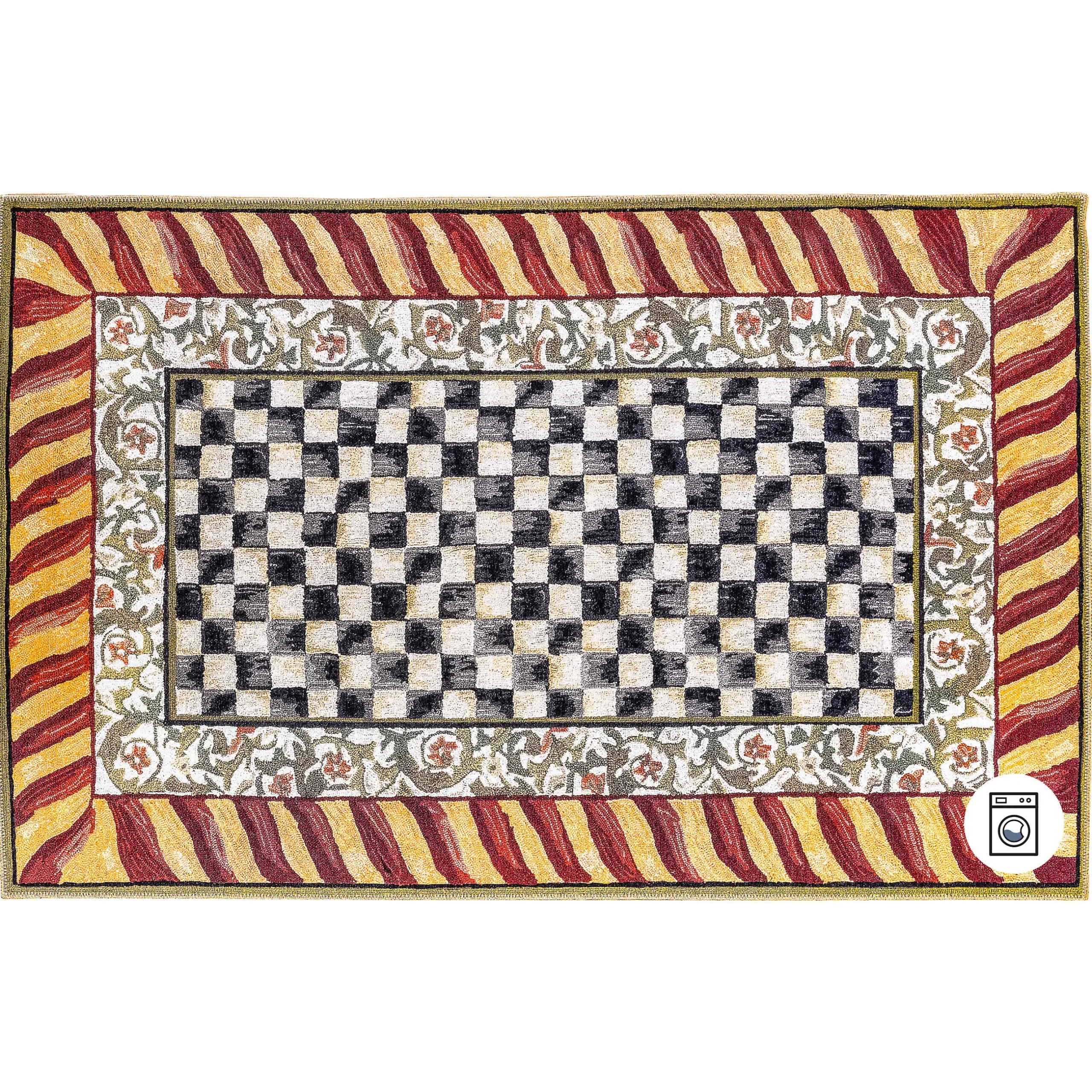Rugs|MacKenzie-Childs Courtly Check Red Gold 5' x 7'6 Washable Rug