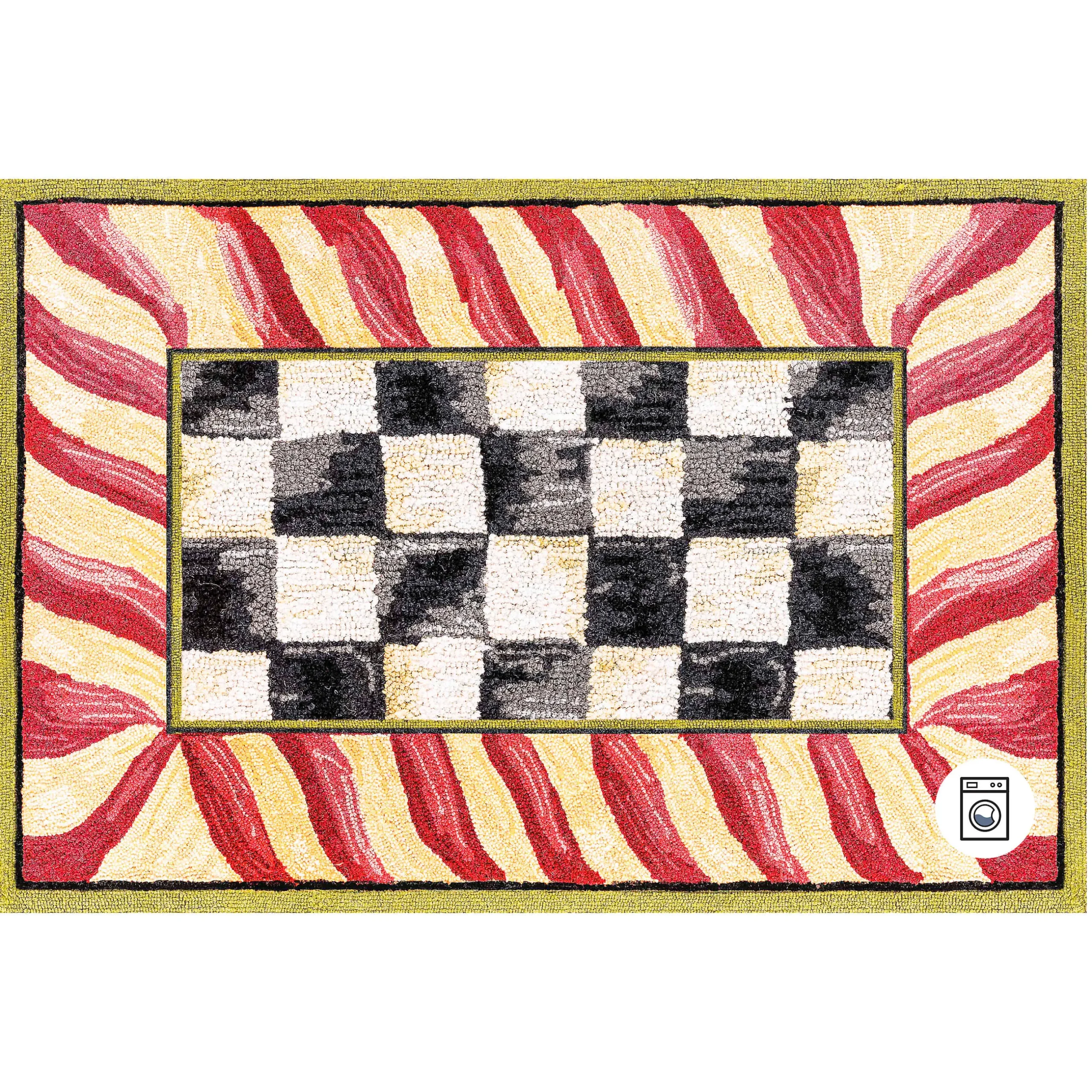 Rugs|MacKenzie-Childs Courtly Check Red Gold 2' x 3' Washable Rug