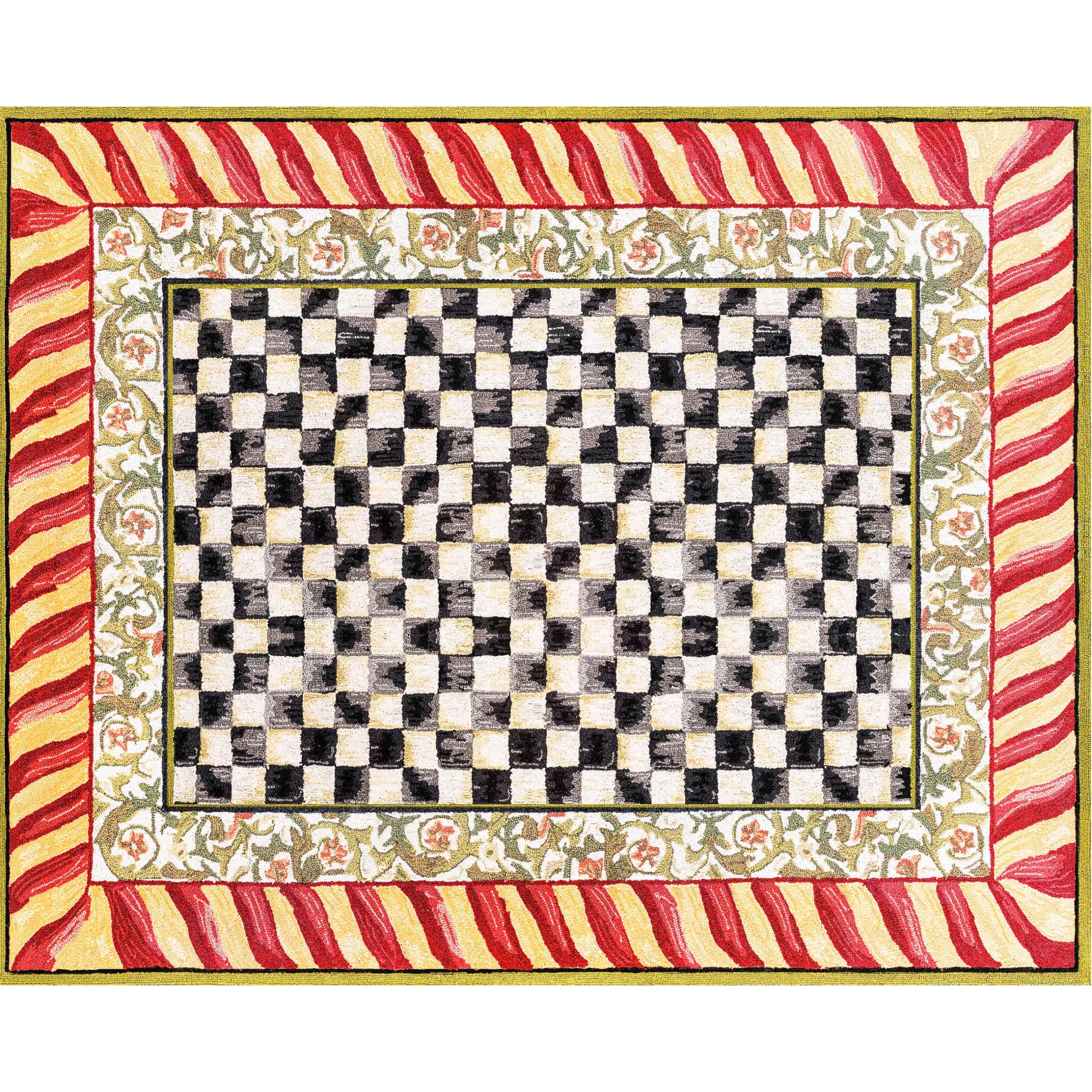 Rugs|MacKenzie-Childs Courtly Check Red Gold 8' x 10' Washable Rug