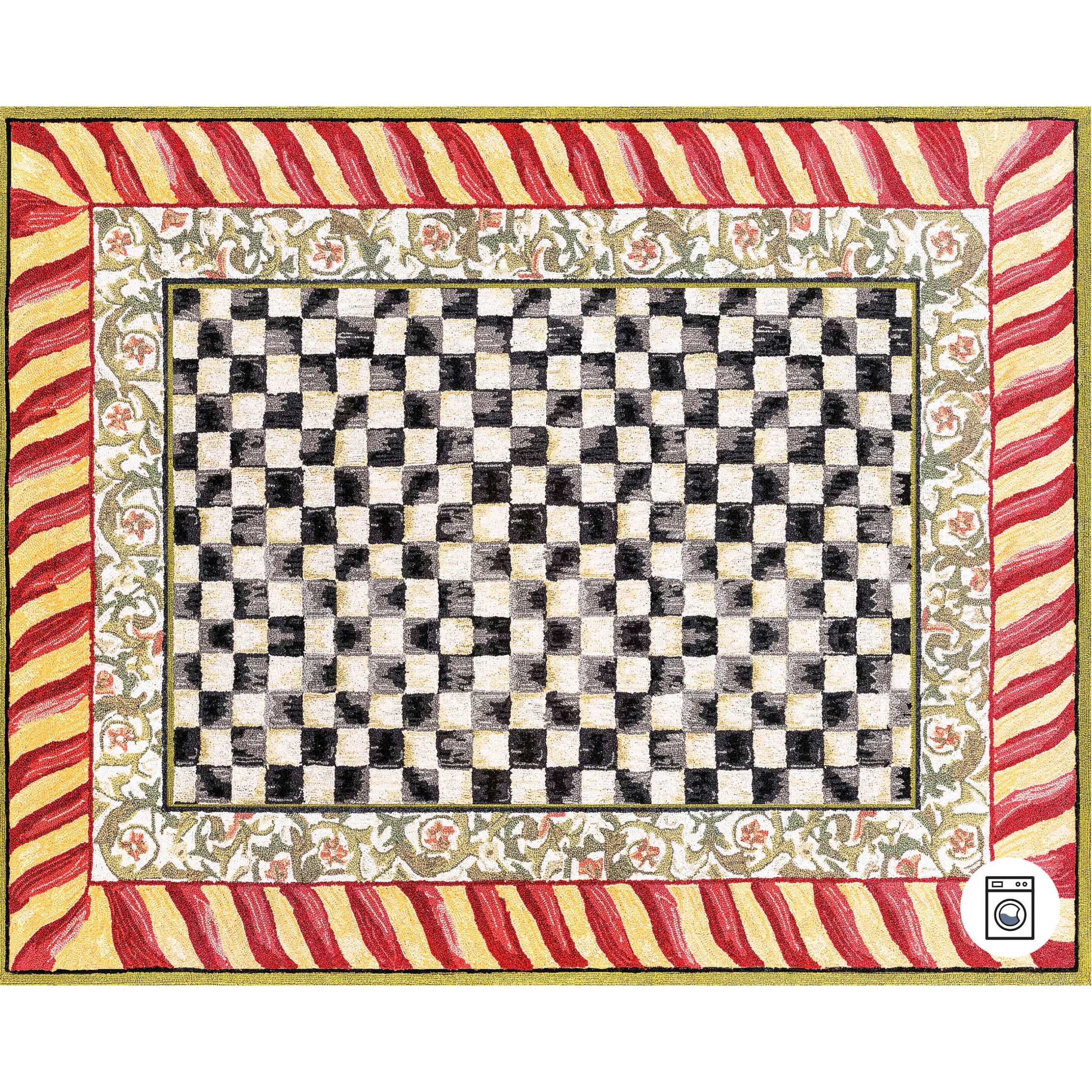 Rugs|MacKenzie-Childs Courtly Check Red Gold 8' x 10' Washable Rug