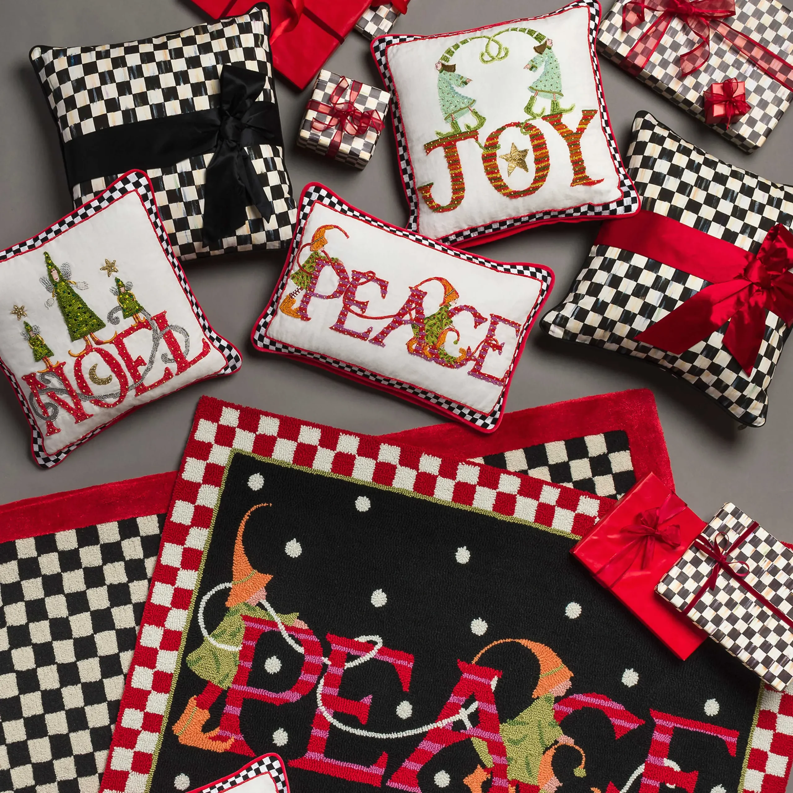 Pillows, Throws, & Cushions|MacKenzie-Childs Courtly Check Red Sash Throw Pillow