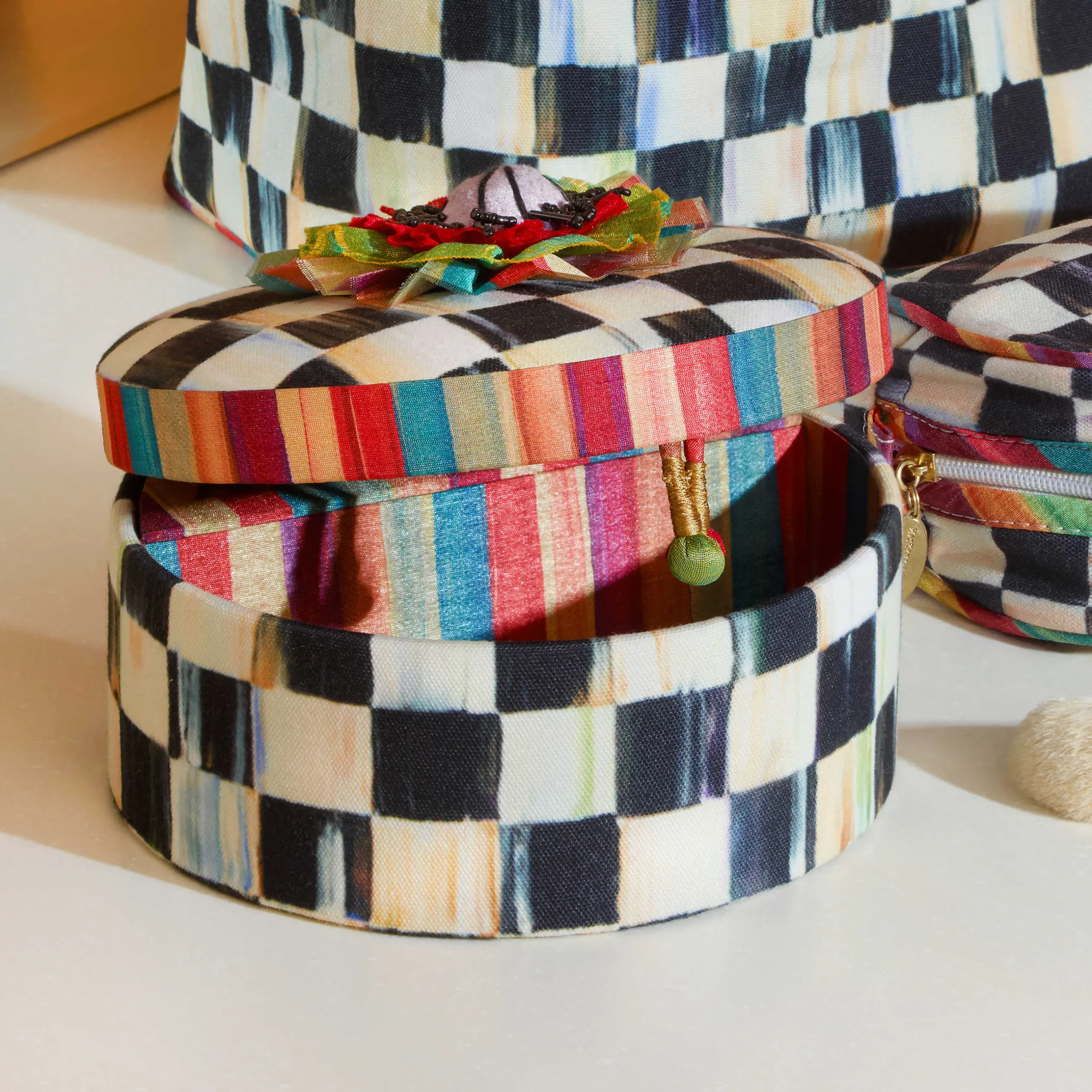 Bath & Bath Accessories|Room Accents|MacKenzie-Childs Courtly Check Round Jewelry Box