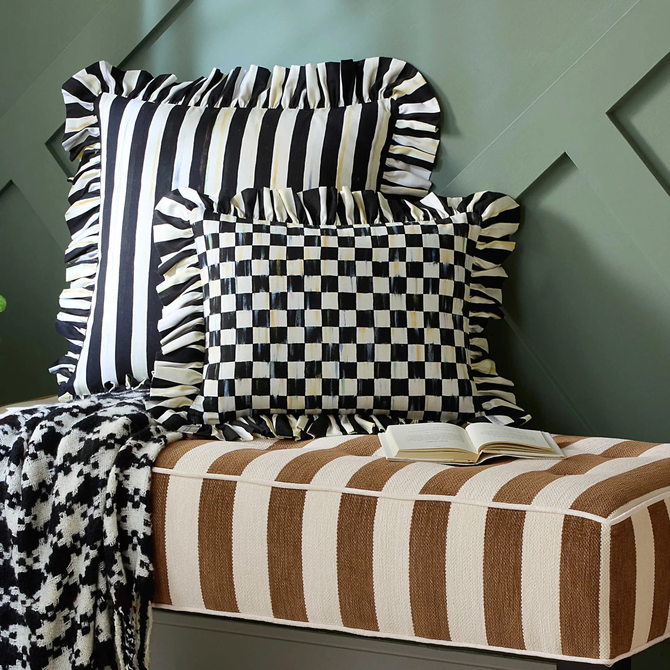 Pillows, Throws, & Cushions|MacKenzie-Childs Courtly Check Ruffle Lumbar Pillow