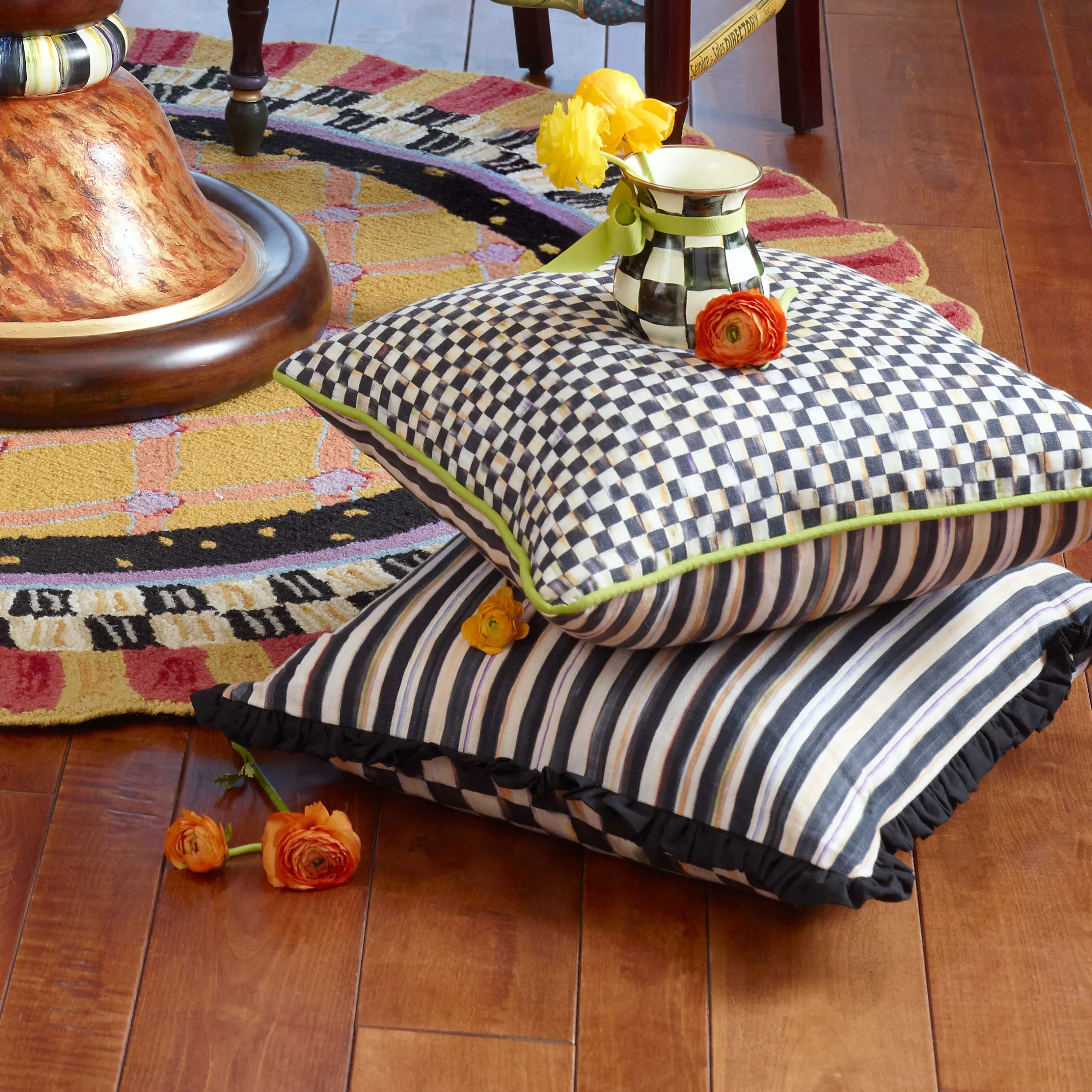 Pillows, Throws, & Cushions|MacKenzie-Childs Courtly Check Ruffled Square Throw Pillow