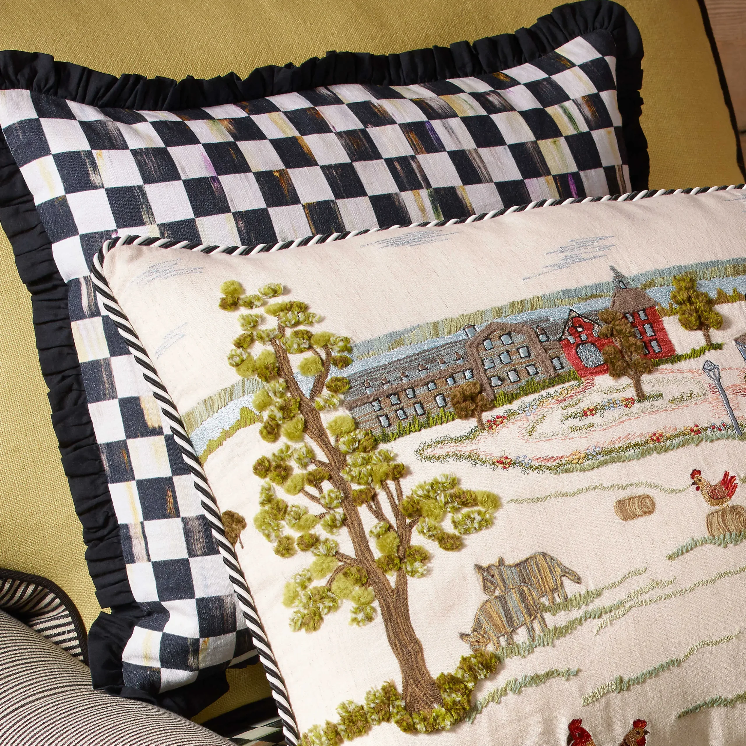 Pillows, Throws, & Cushions|MacKenzie-Childs Courtly Check Ruffled Square Throw Pillow