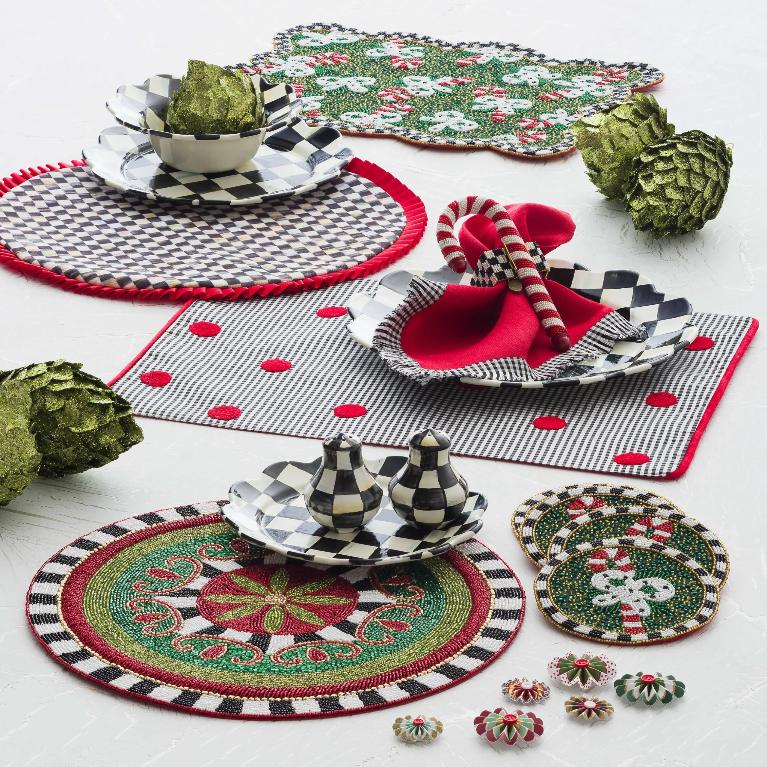 Fall Entertaining|Table Accessories|MacKenzie-Childs Courtly Check Salt Pepper Shakers