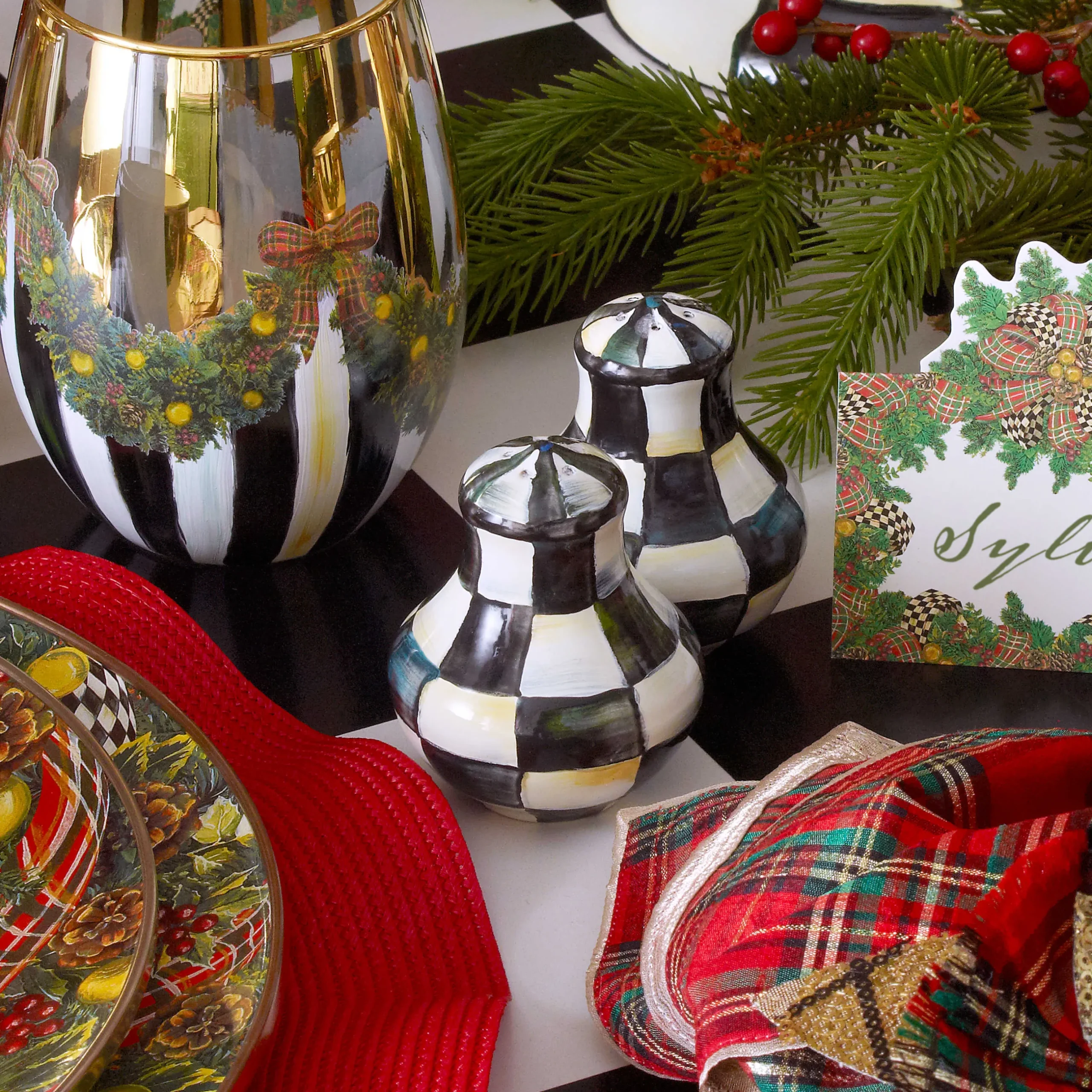 Fall Entertaining|Table Accessories|MacKenzie-Childs Courtly Check Salt Pepper Shakers