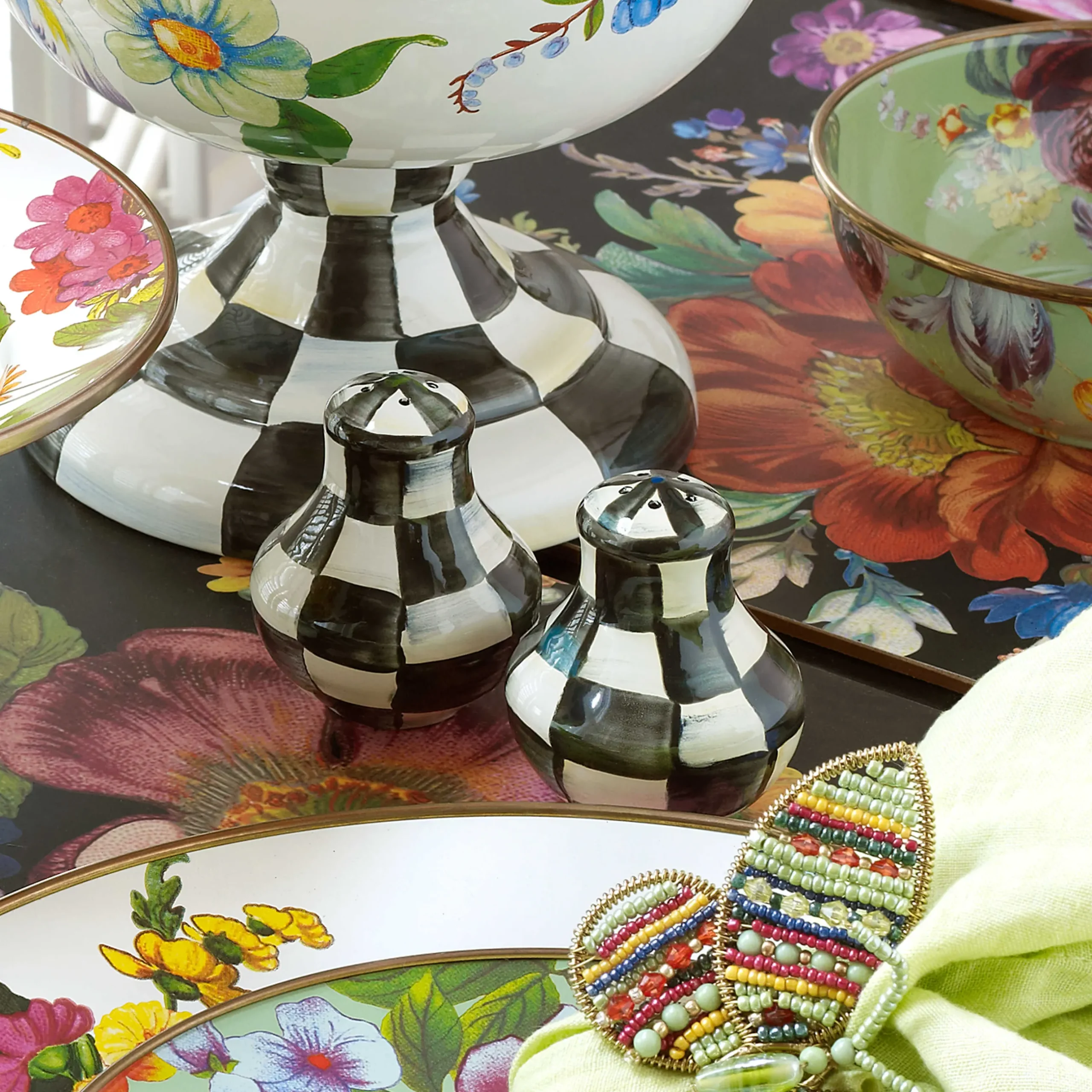 Fall Entertaining|Table Accessories|MacKenzie-Childs Courtly Check Salt Pepper Shakers