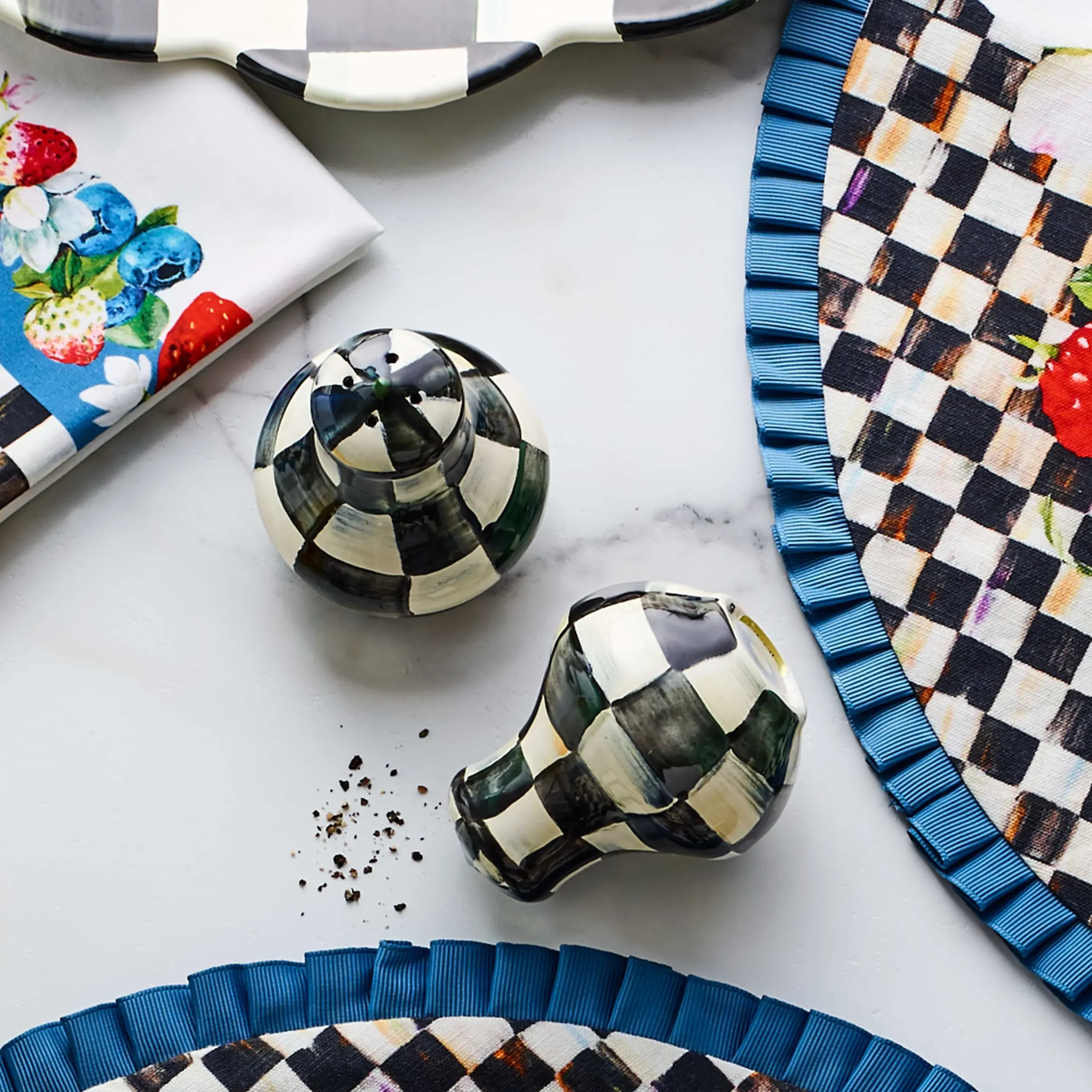 Fall Entertaining|Table Accessories|MacKenzie-Childs Courtly Check Salt Pepper Shakers