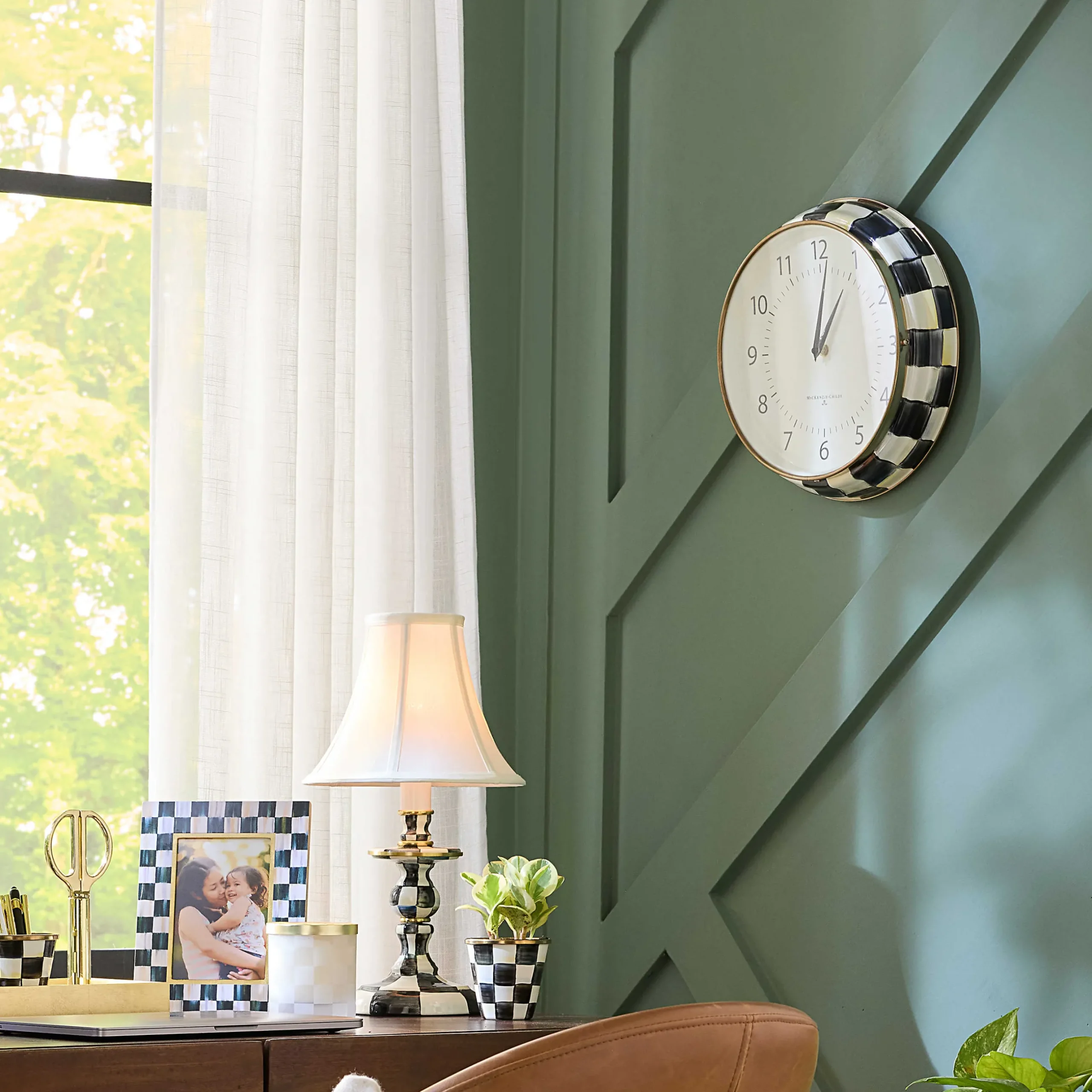 Room Accents|MacKenzie-Childs Courtly Check School Wall Clock
