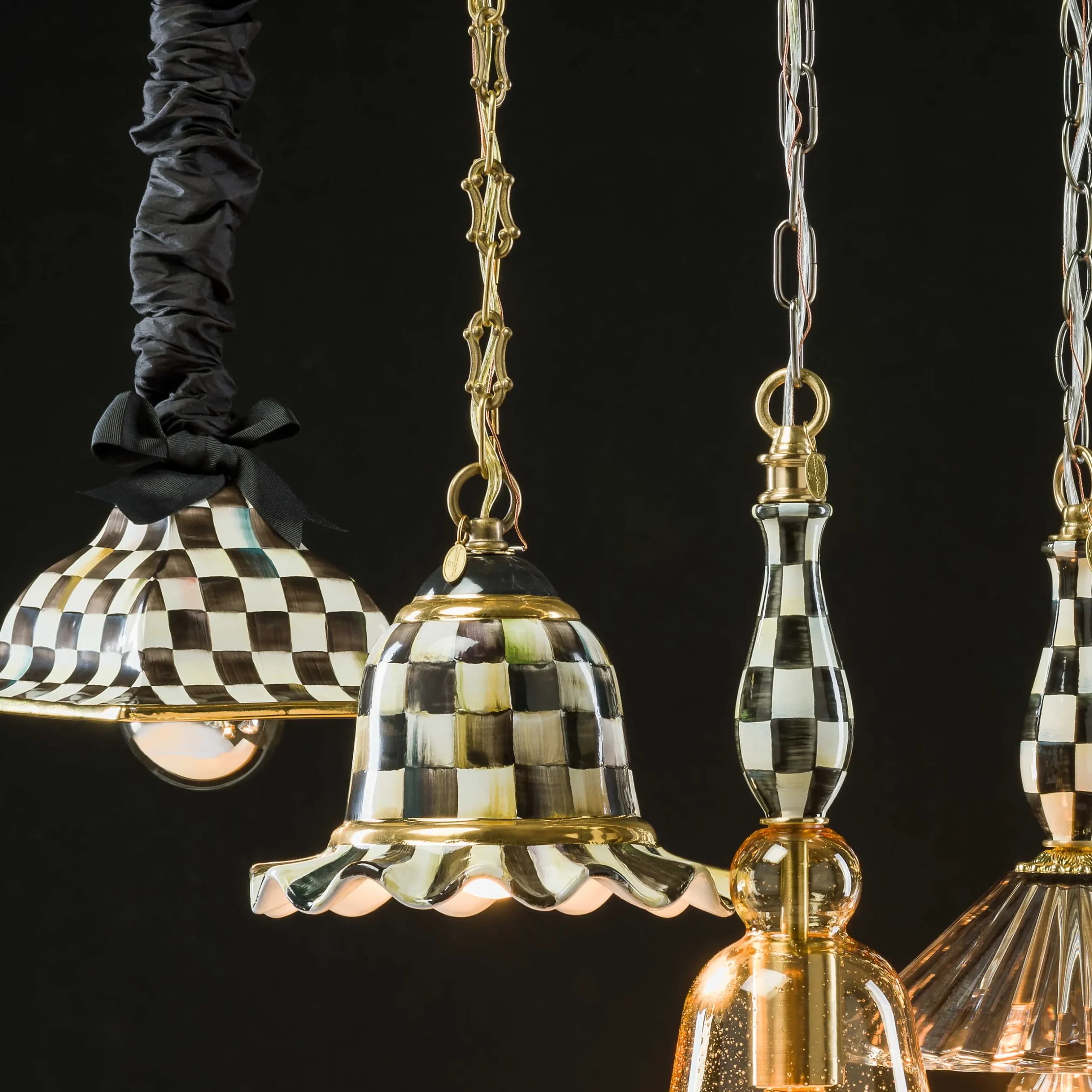 Lighting|MacKenzie-Childs Courtly Check Small Ceramic Pendant Lamp