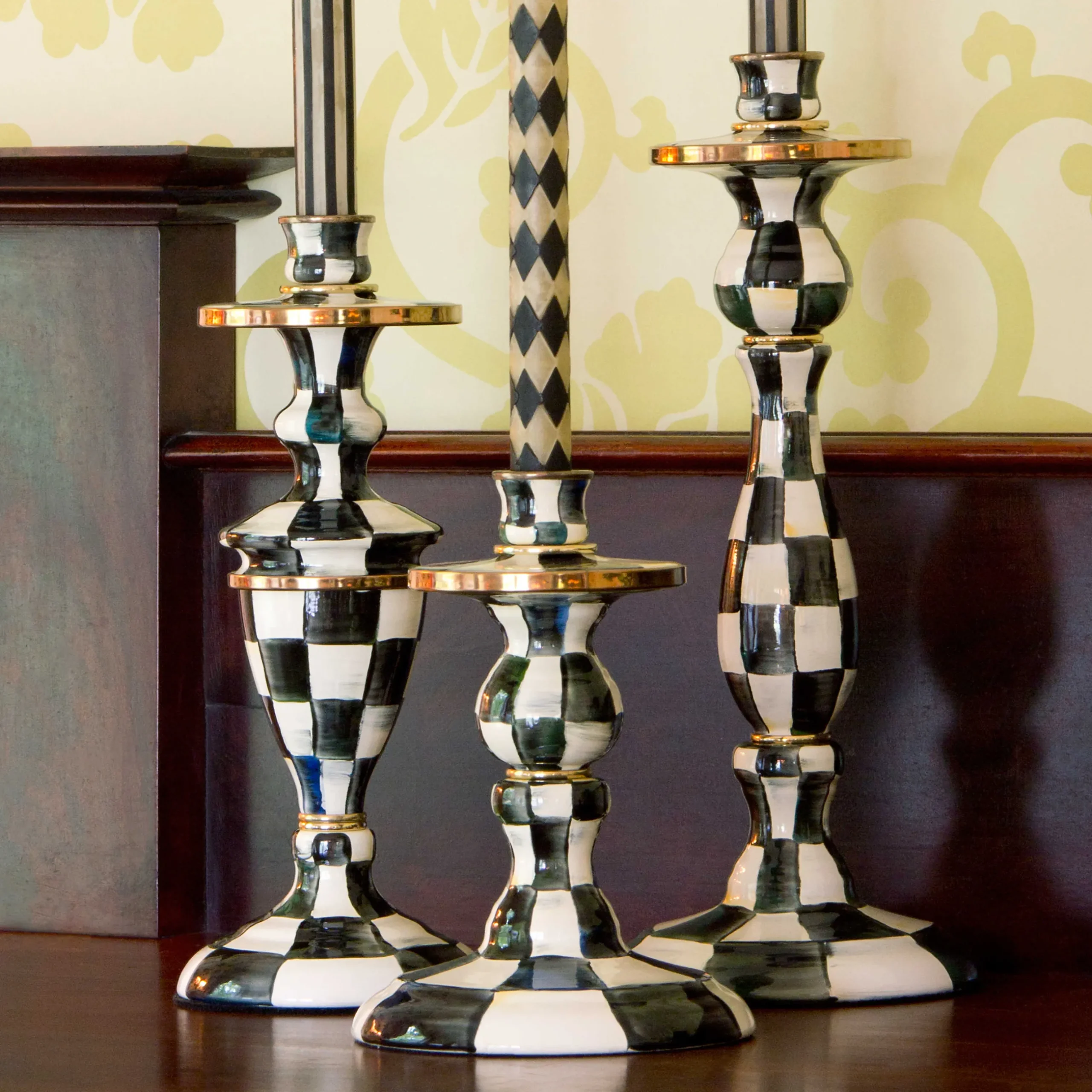 Candles & Fragrances|Table Accessories|MacKenzie-Childs Courtly Check Small Enamel Candlestick