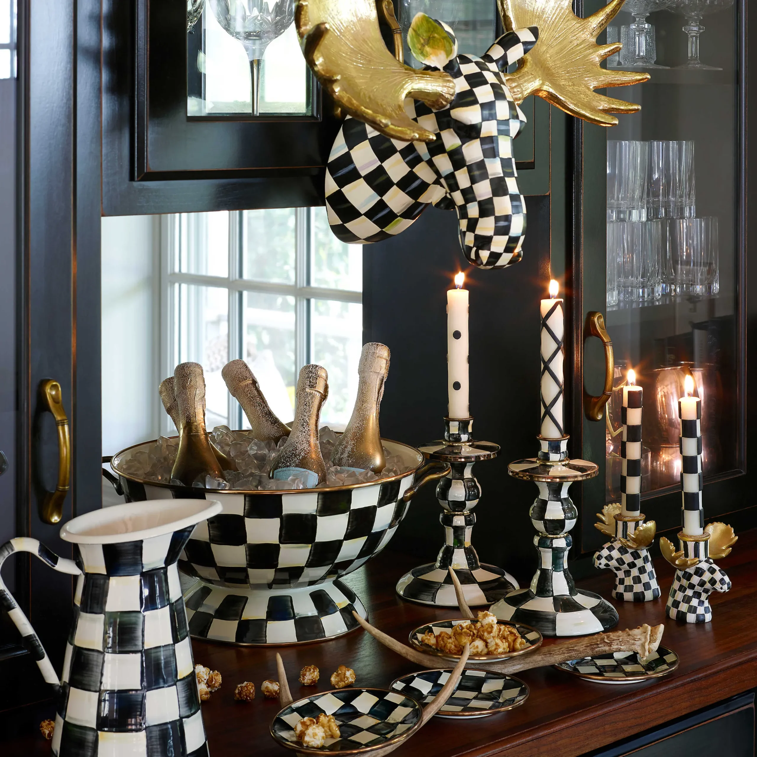 Candles & Fragrances|Table Accessories|MacKenzie-Childs Courtly Check Small Enamel Candlestick