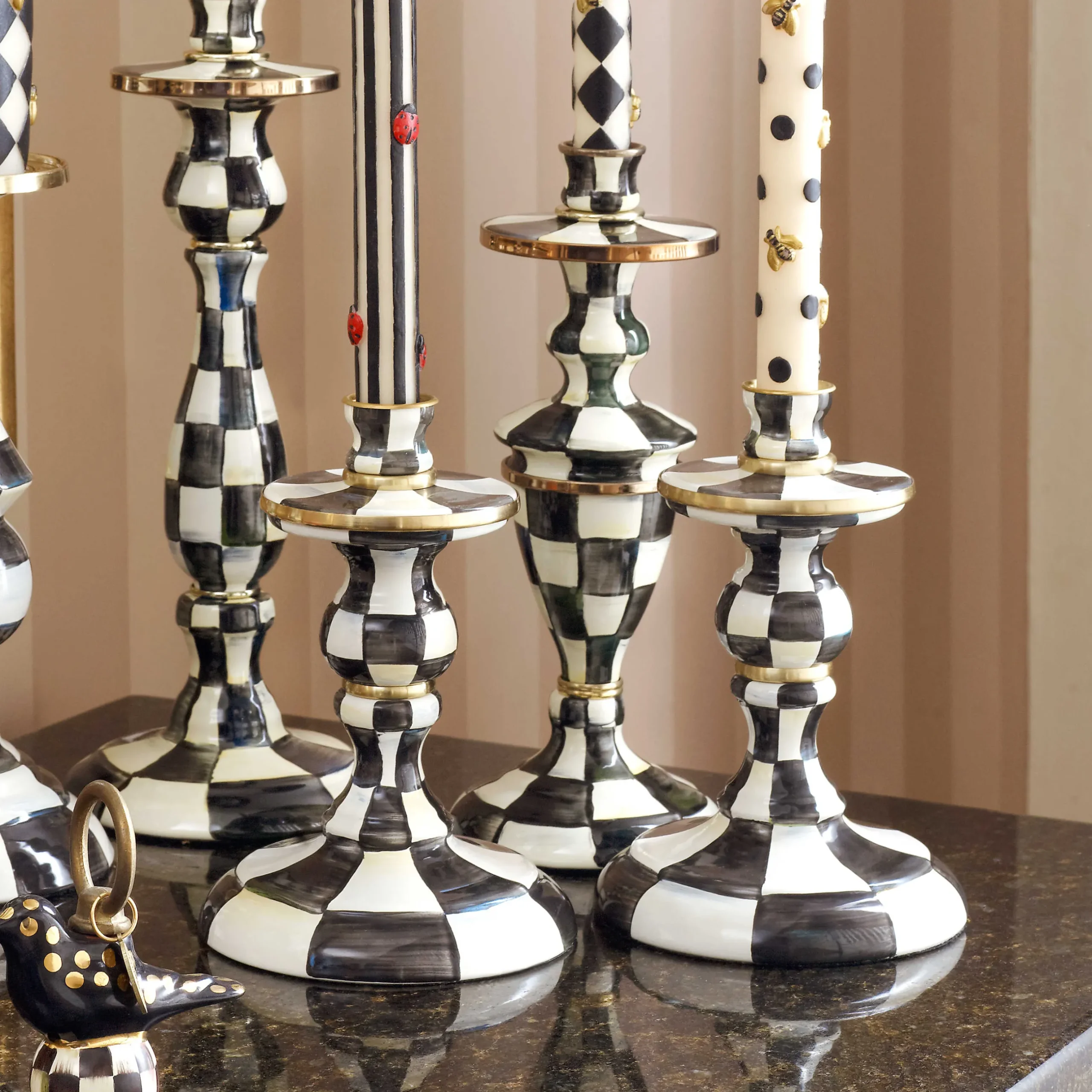Candles & Fragrances|Table Accessories|MacKenzie-Childs Courtly Check Small Enamel Candlestick