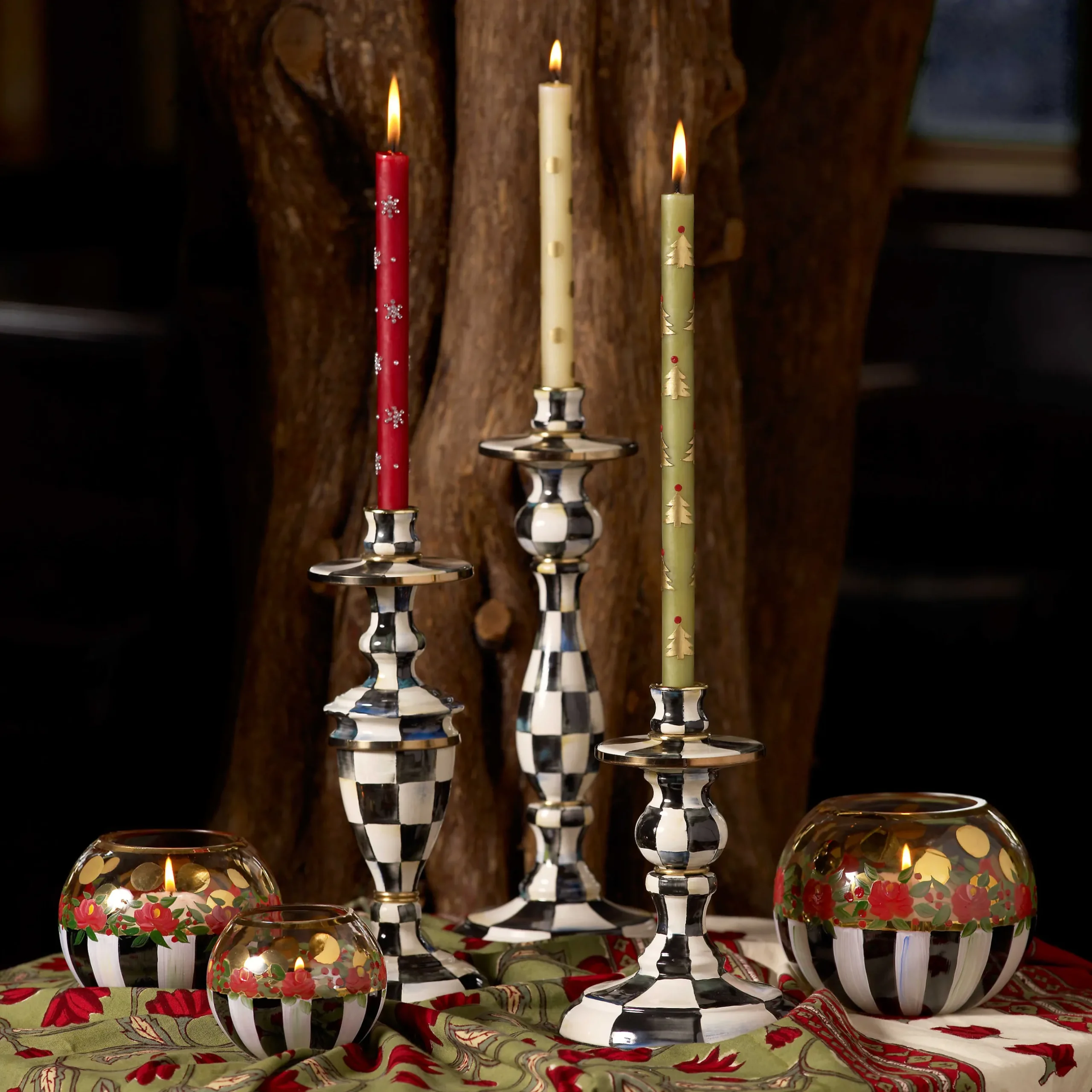 Candles & Fragrances|Table Accessories|MacKenzie-Childs Courtly Check Small Enamel Candlestick