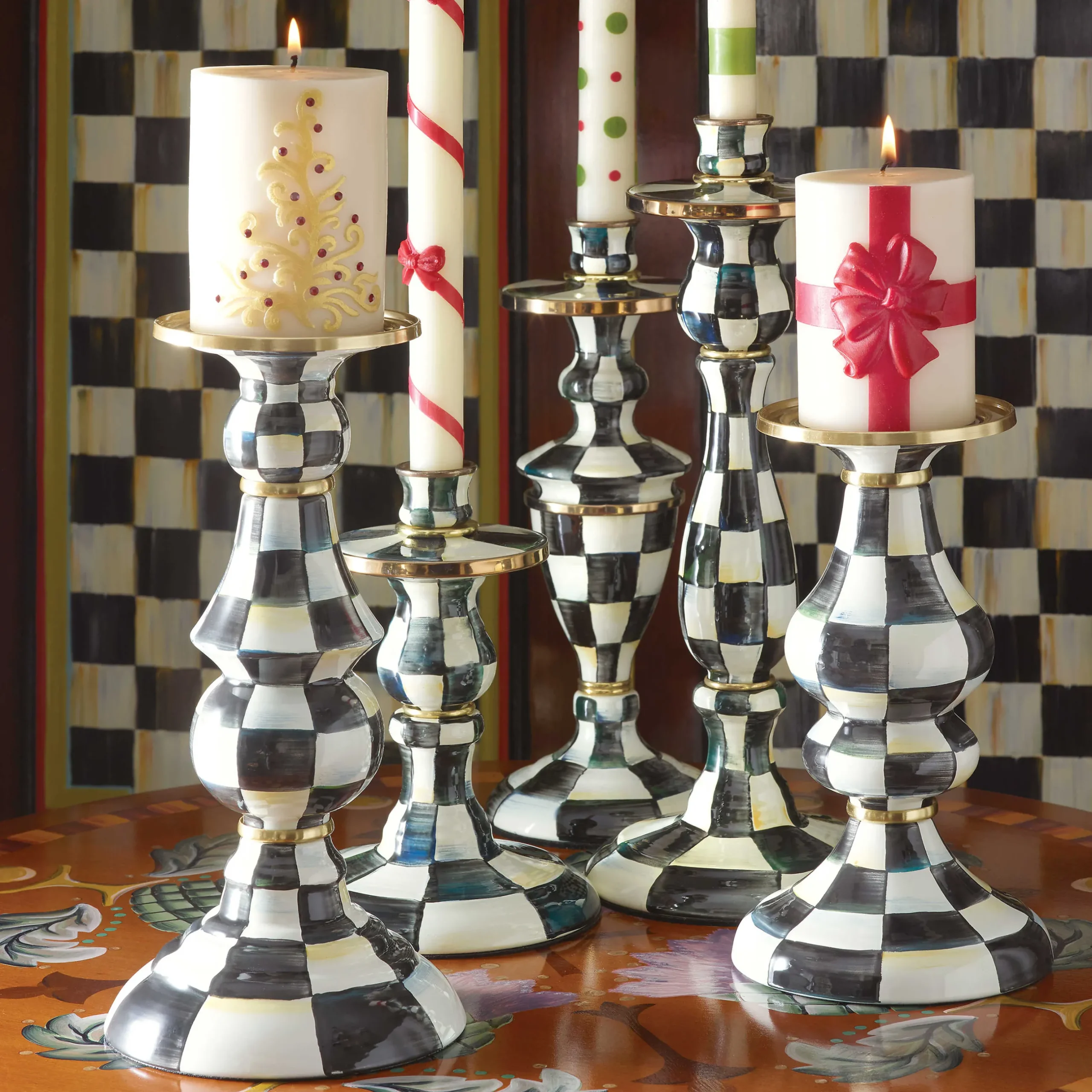 Candles & Fragrances|Table Accessories|MacKenzie-Childs Courtly Check Small Enamel Candlestick