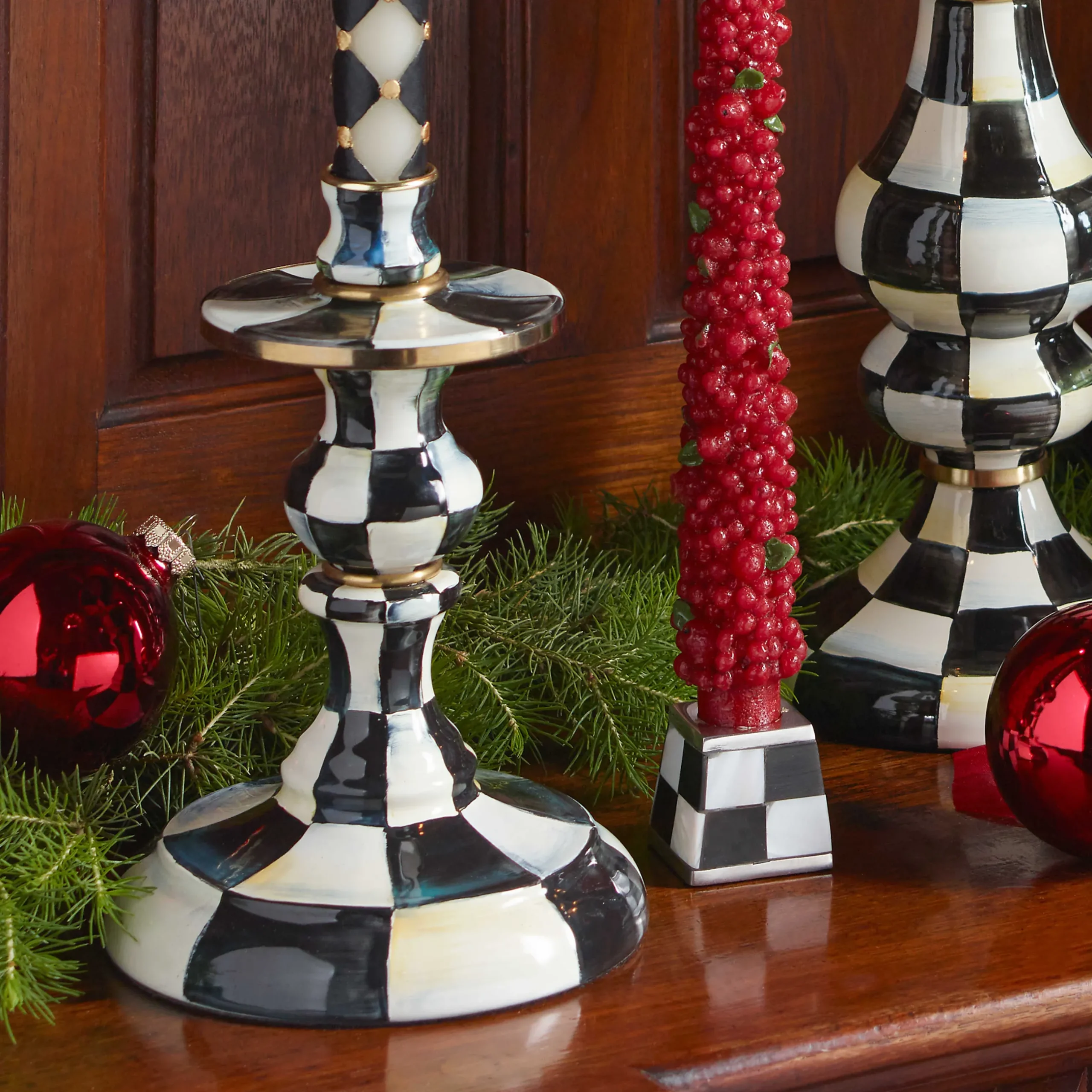 Candles & Fragrances|Table Accessories|MacKenzie-Childs Courtly Check Small Enamel Candlestick