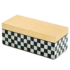 Room Accents|MacKenzie-Childs Courtly Check Small Lacquer Decorative Box with Hinged Lid